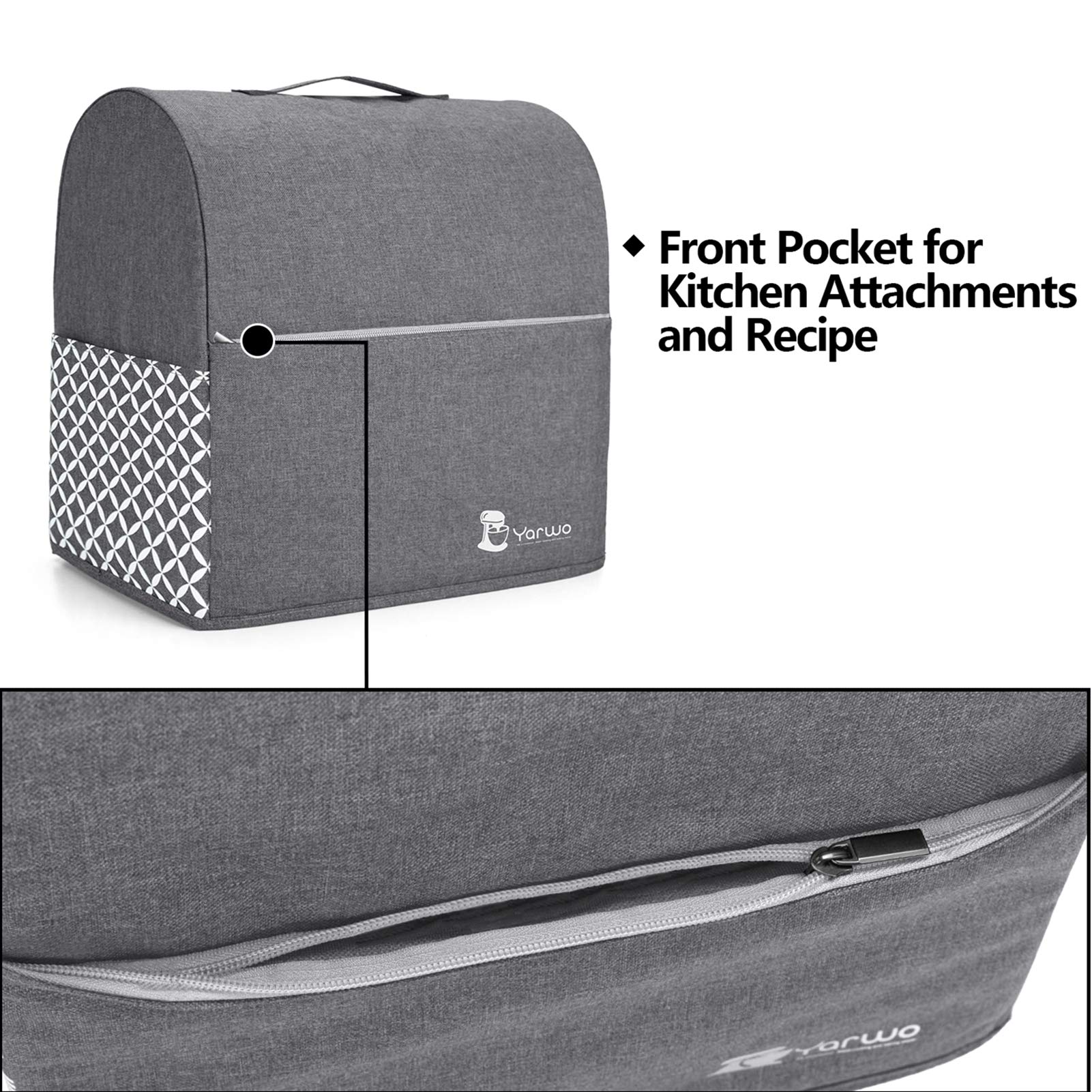 Yarwo Copertura Antipolvere per Robot da Cucina, Copertina di Protezione per Impastatrice Planetaria, per la 4,3 Litri e 4,8 Litri KitchenAid Robot da Cucina(Piccolo, Grigio con Motivo Ovale)