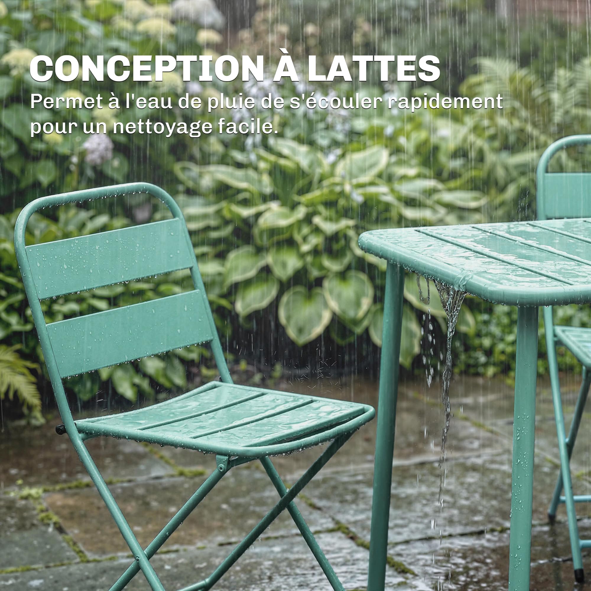 Outsunny Ensemble de Salle à Manger Extérieur 5 Pièces, 4 Personnes, Plateau à Lattes, Chaises Pliantes, Cadre Antirouille, Vert Clair