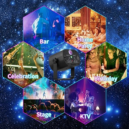 Miniatura 4 de POCOCO Luces de fiesta de escenario de discoteca para DJ, luz láser, activada por sonido, proyector estroboscópico RGB con control remoto para