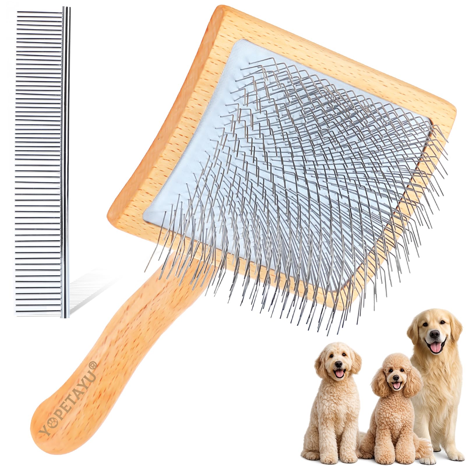 YOPETAYU Dog Slicker Brush & Comb Kit Natural