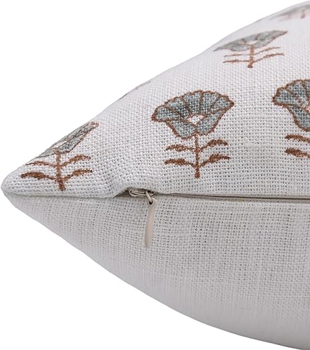 Miniatura 3 de Funda de almohada de lino blanco roto, almohada para exteriores con estampado de telar a mano, funda de cojín sostenible hecha a mano con cremallera