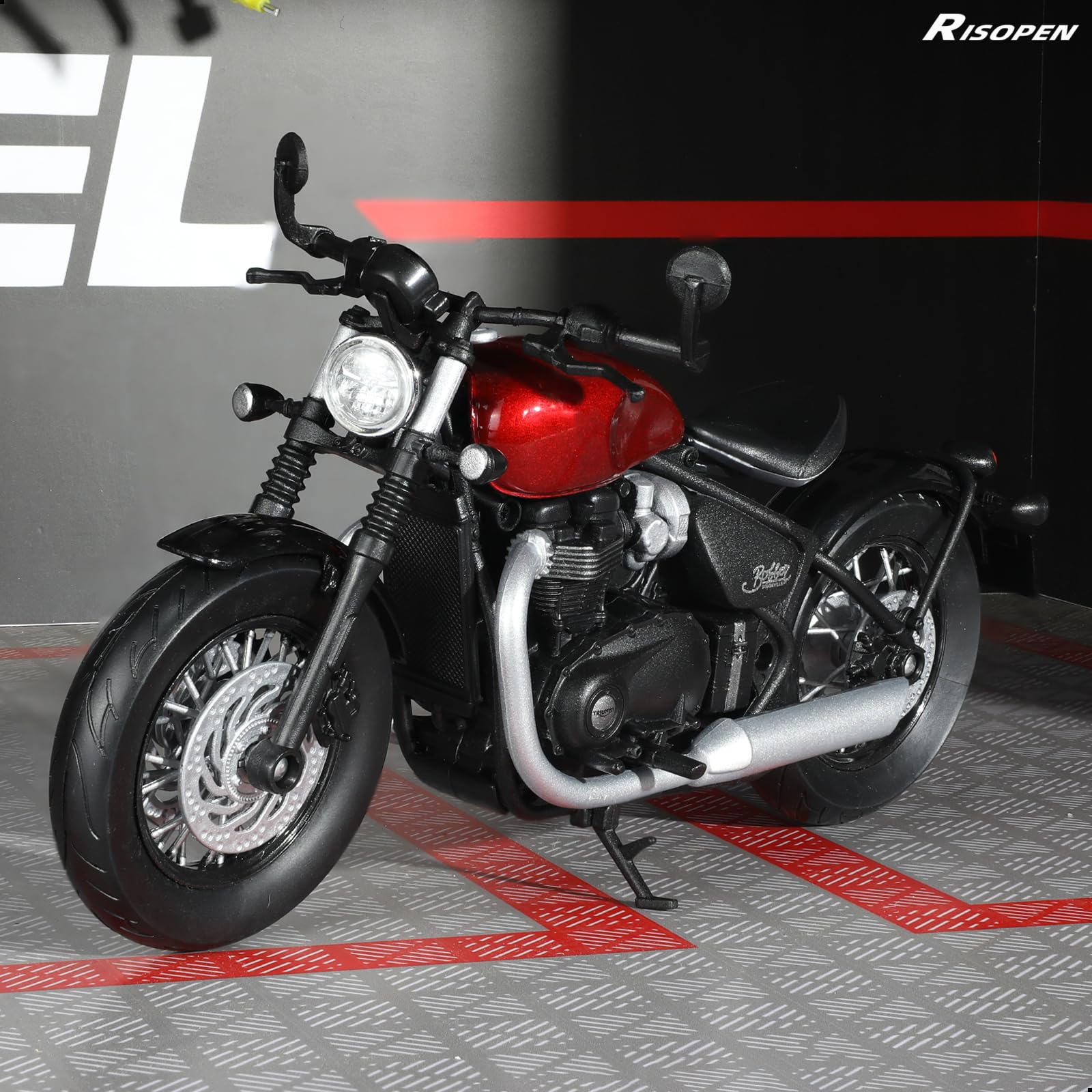 Compatible pour Triumph Bobber Bonneville 1/12 Modèle de Moto en Alliage moulé sous Pression Aucun Assemblage requis Mini Moto Collection Adulte (Rouge)