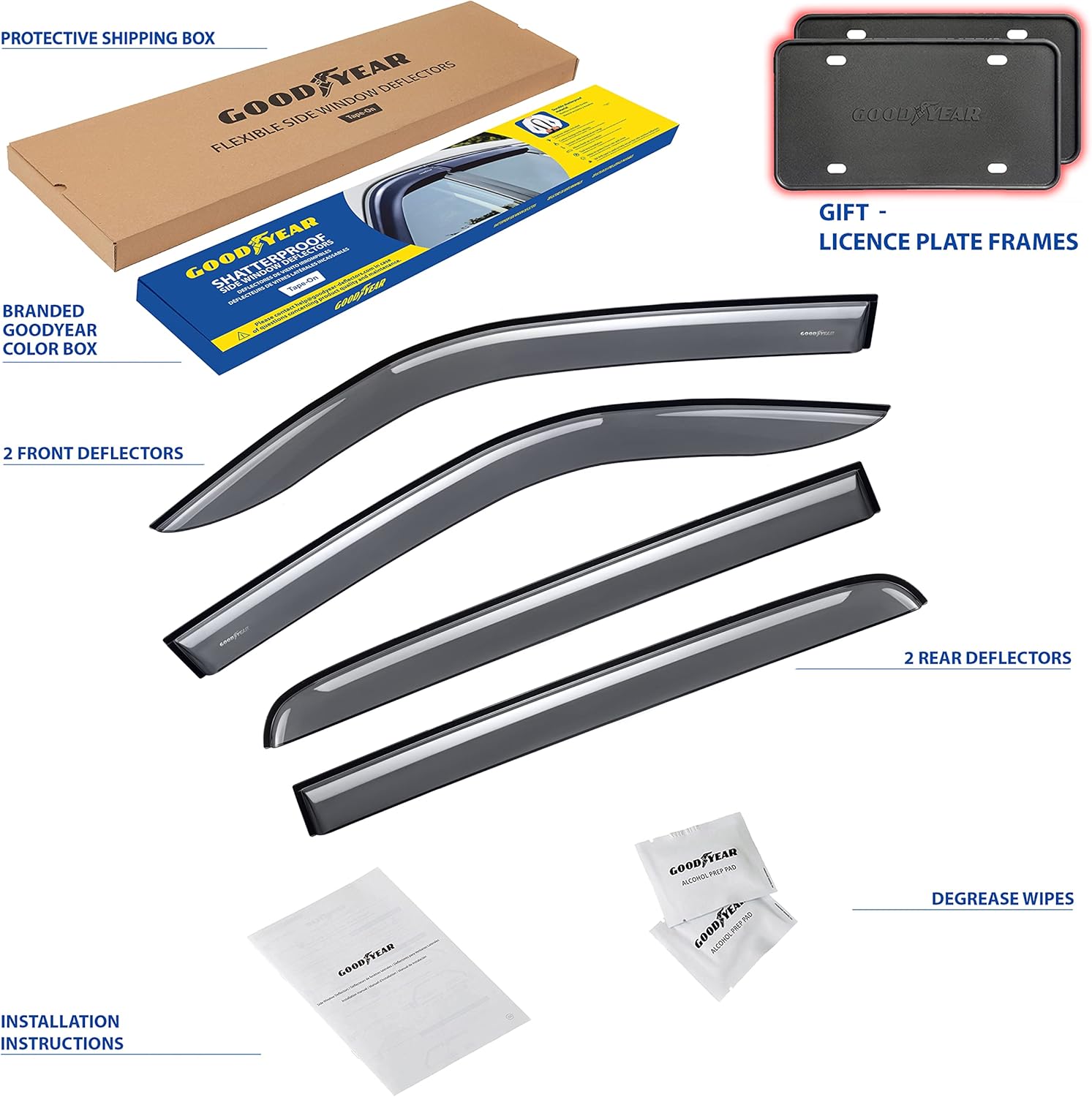 Goodyear Shatterproof Side Window Deflectors for Trucks Dodge RAM 1500 2019-2026 Crew Cab, Tape-on Rain Guards, Window Visors for Cars, Vent Deflector, Vent Visor, Truck Accessories, 4pcs- GY003180LP