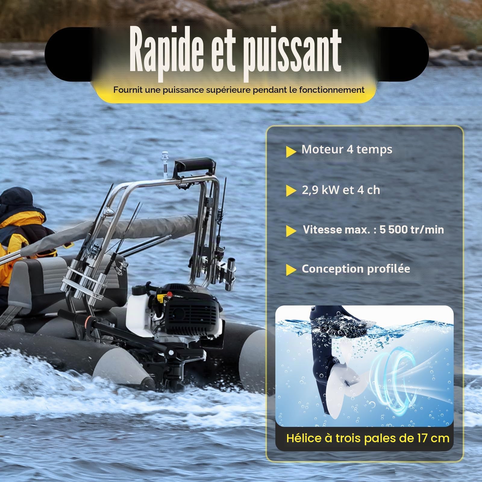 Moteur hors-bord 4 temps 4 CV Moteur hors-bord 4 temps Moteur à essence Système de refroidissement à air Moteur de bateau Moteur de bateau de pêche