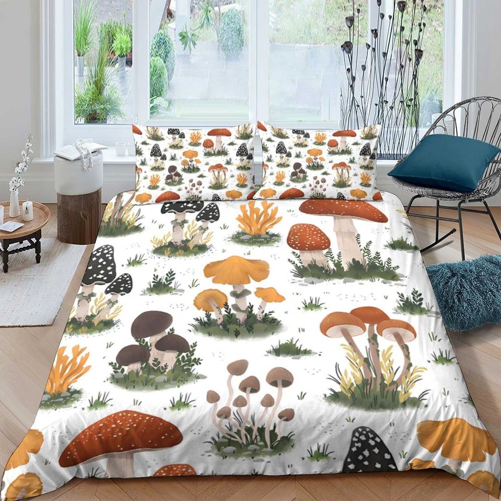 Ctjqhvkz Style-9 3D Printed Mushroom Forest Fitted Sheet Microfiber Soft Breathable Woodland Bed Cover For Bedroom Dorm Decor Single（135X200cm）