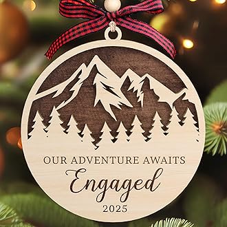 Pawzity Engagement Gifts for Couples - Engagement Ornament 2025 - Newly Engaged Gifts for Women, Her, Bride to Be - Fiance Gift Ideas for Women - Wood Our First Christmas Engaged Ornament 2025​