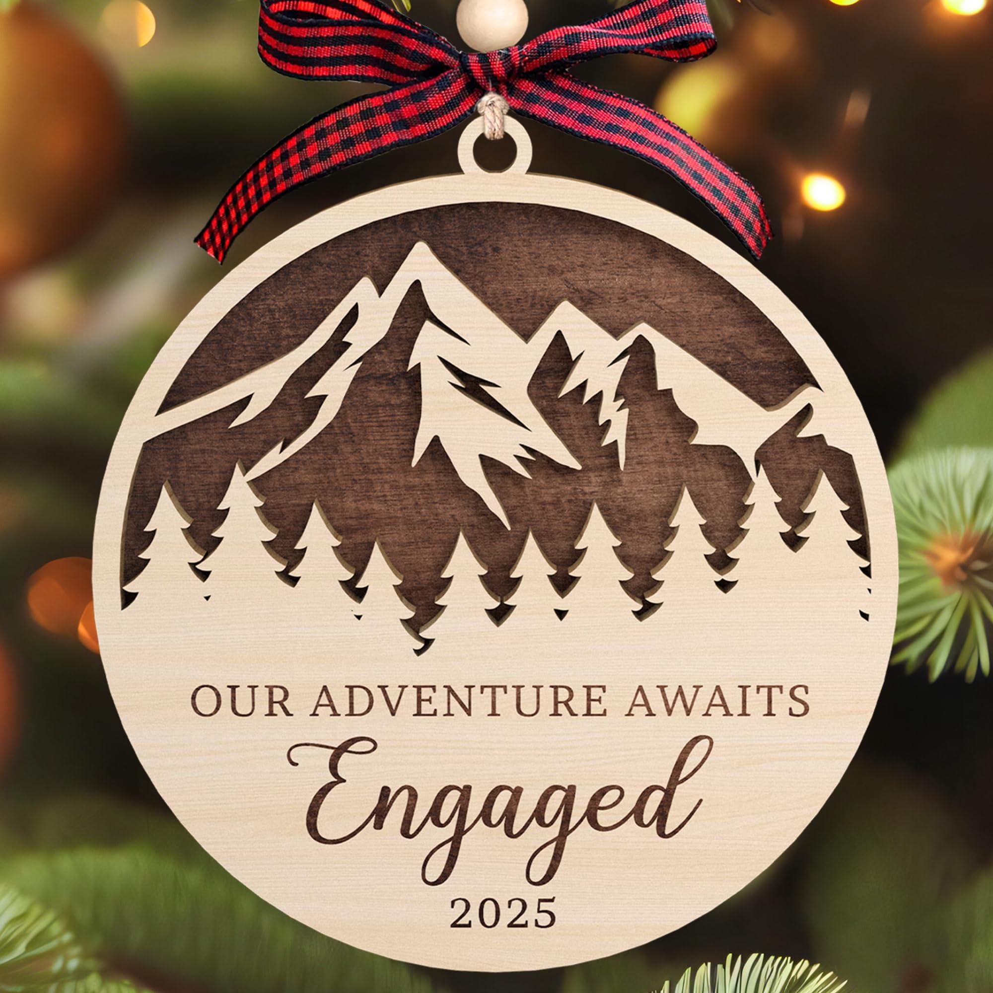 Pawzity Engagement Gifts for Couples - Engagement Ornament 2025 - Newly Engaged Gifts for Women, Her, Bride to Be - Fiance Gift Ideas for Women - Wood Our First Christmas Engaged Ornament 2025