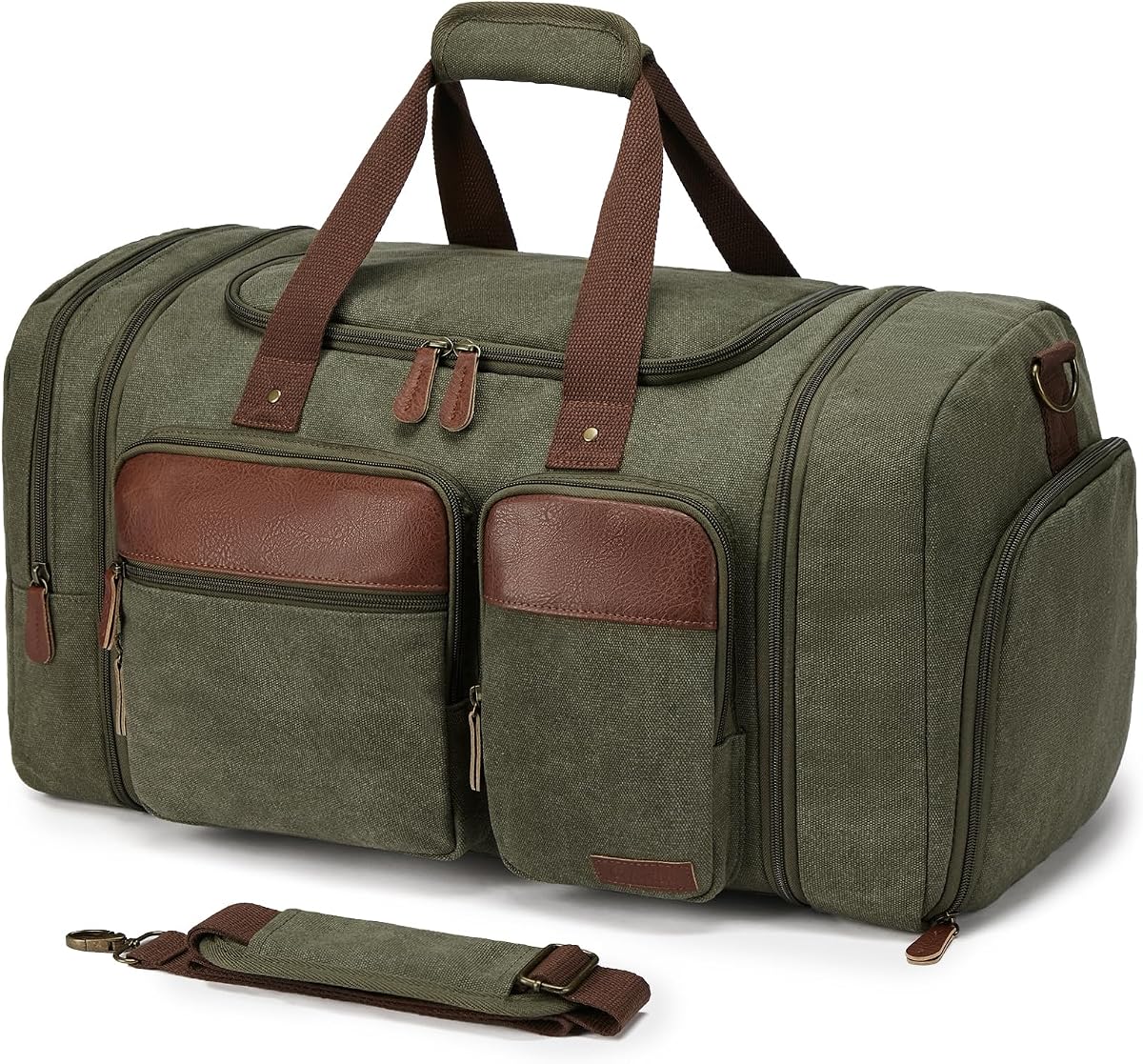 Bolsa de viaje de lona expandible de 50 litros, verde militar | Bolsas de viaje para hombres y mujeres, bolsa de gimnasio para el fin de semana durante la noche con compartimento para zapatos