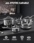 SNOWCLAD Pots et casseroles ensemble non bâton, 10 Ensembles de cuisine en acier inoxydable hybride Pcs, poêles à frire, casseroles, poêle à sauter & Pot de stockage, PFOA Seringue de cuisine gratuite, Compatible Induction