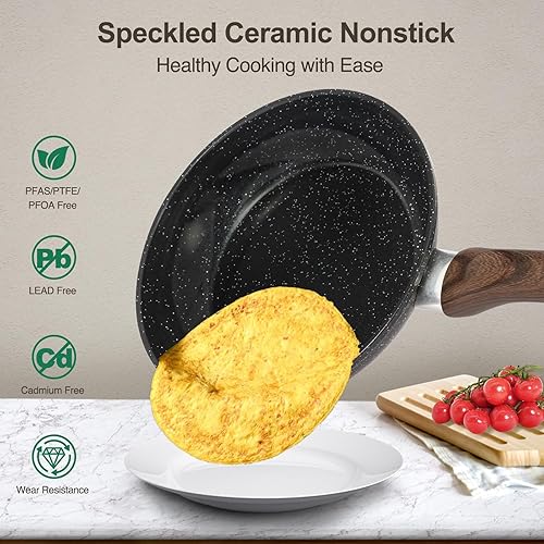 Miniatura 5 de Juego de ollas y sartenes antiadherentes, 12 piezas de batería de cocina de cerámica negra, juego de utensilios de cocina de inducción no tóxicos,