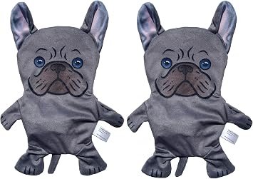 Piggy Poo and Crew French Bulldog Crinkle Squeaker Fetch Toys 2 Pack for Dogs Puppies Small Animals