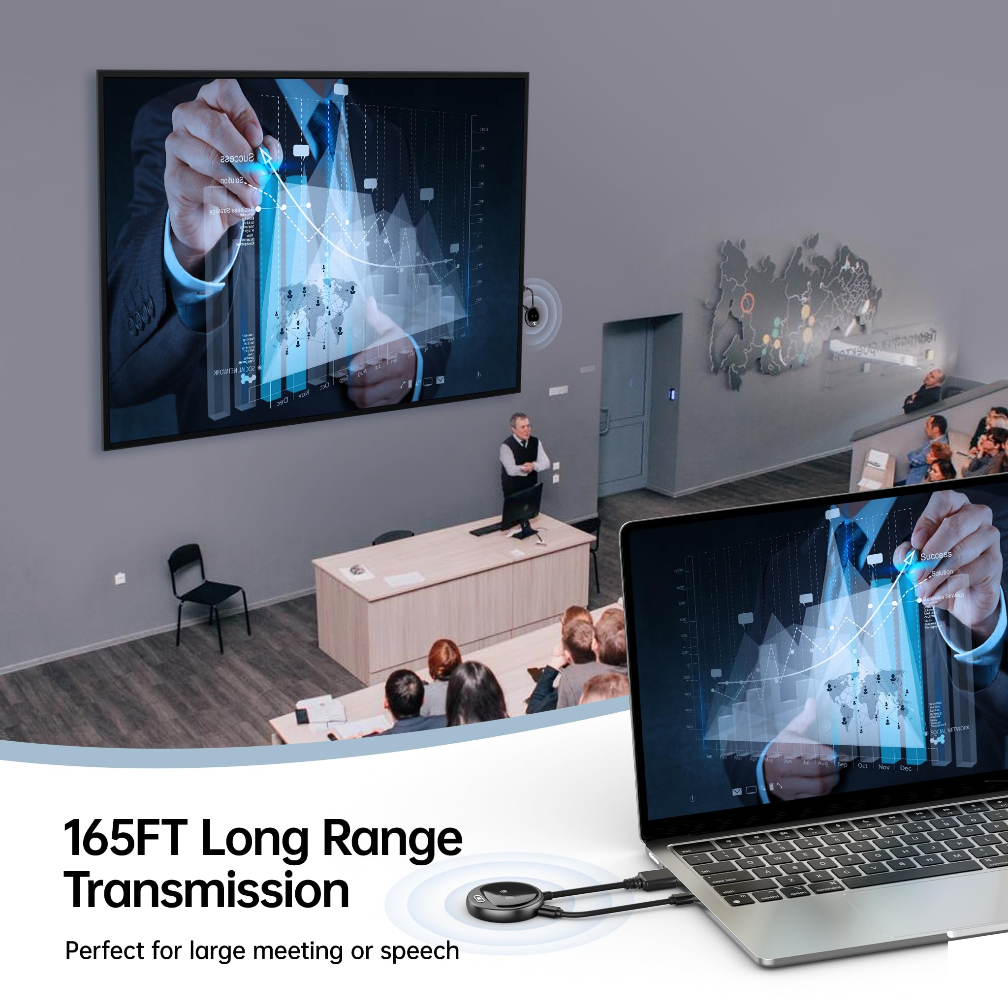 Bezprzewodowy nadajnik HDMI 4K z inteligentnym ekranem, bezprzewodowy nadajnik HDMI 1080P do 60 Hz. Transmisja wideo 2,4/5G z komputera, obudowy do telewizora, monitora lub projektora - 165FT/50M