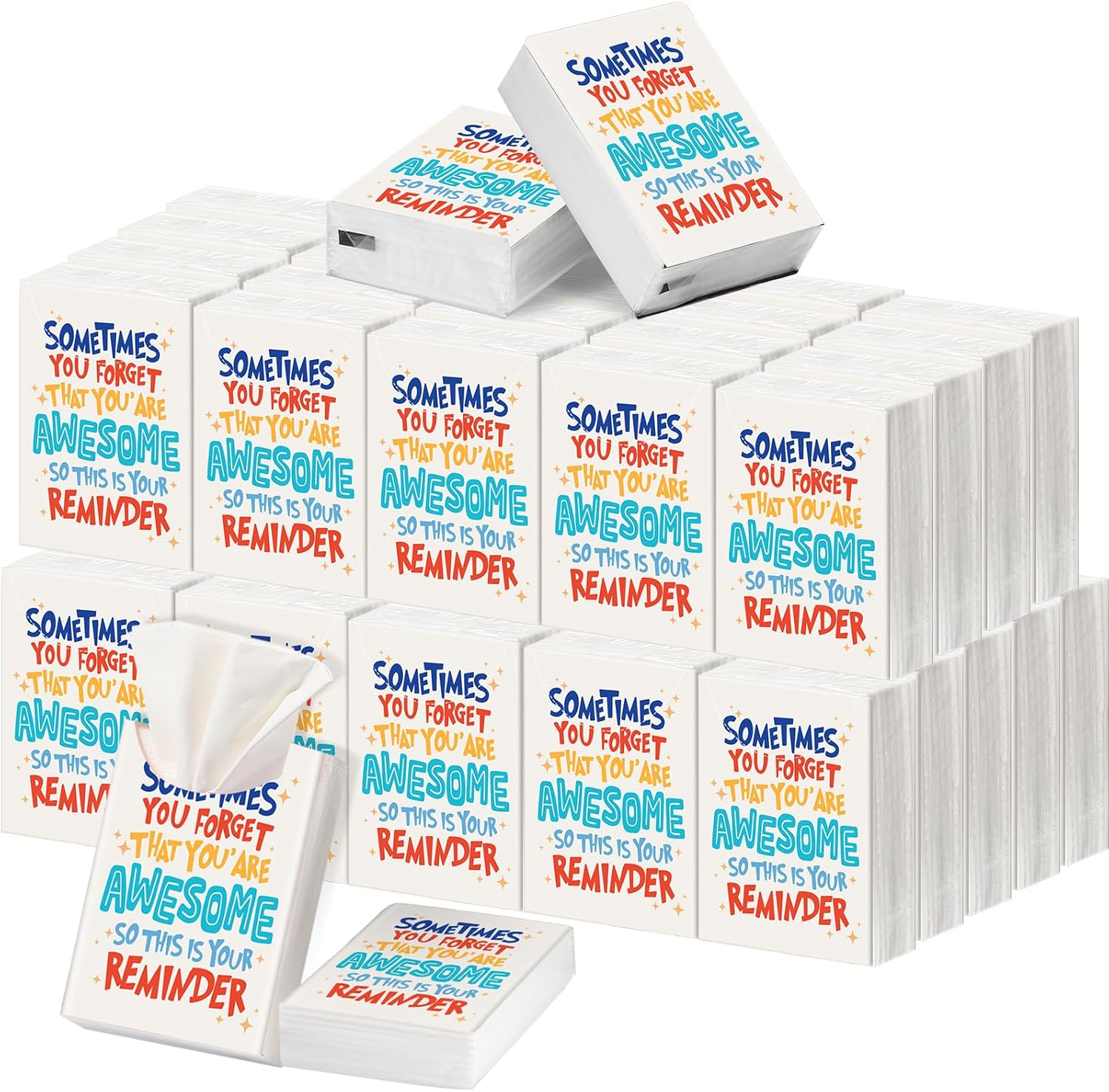 Outus 50 Pack Inspirational Pocket Tissues Travel Size 3 Ply Small Encourage Facial Tissues Individual Bulk 400 Sheets Inspirational Gift for Employee Coworker Teacher Nurse Wedding Travel