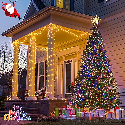 Miniatura 6 de JMEXSUSS - 200 luces LED de Navidad para exteriores, impermeables, luces de cadena de luces que cambian de color, enchufables, 66 pies, luces
