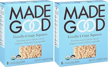 MadeGood Vanilla Crispy Squares, 6 Healthy Snacks, 0.78oz - Pack of 2