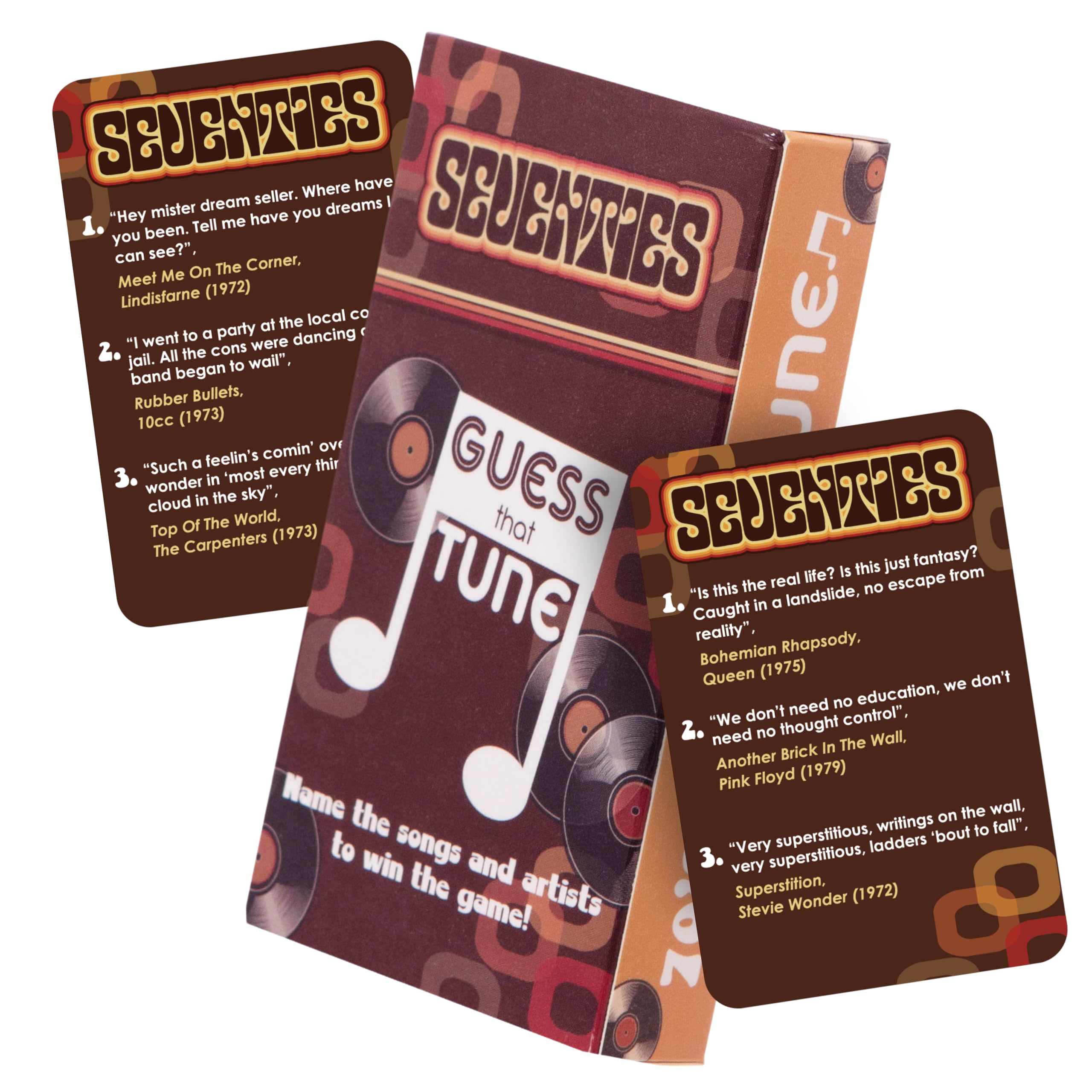 Boxer Gifts Seventies Guess That Tune Music Quiz Game - Party Games For Adults & Family - 1970s Songs Trivia - 70s Gifts For Men & Women, Brown