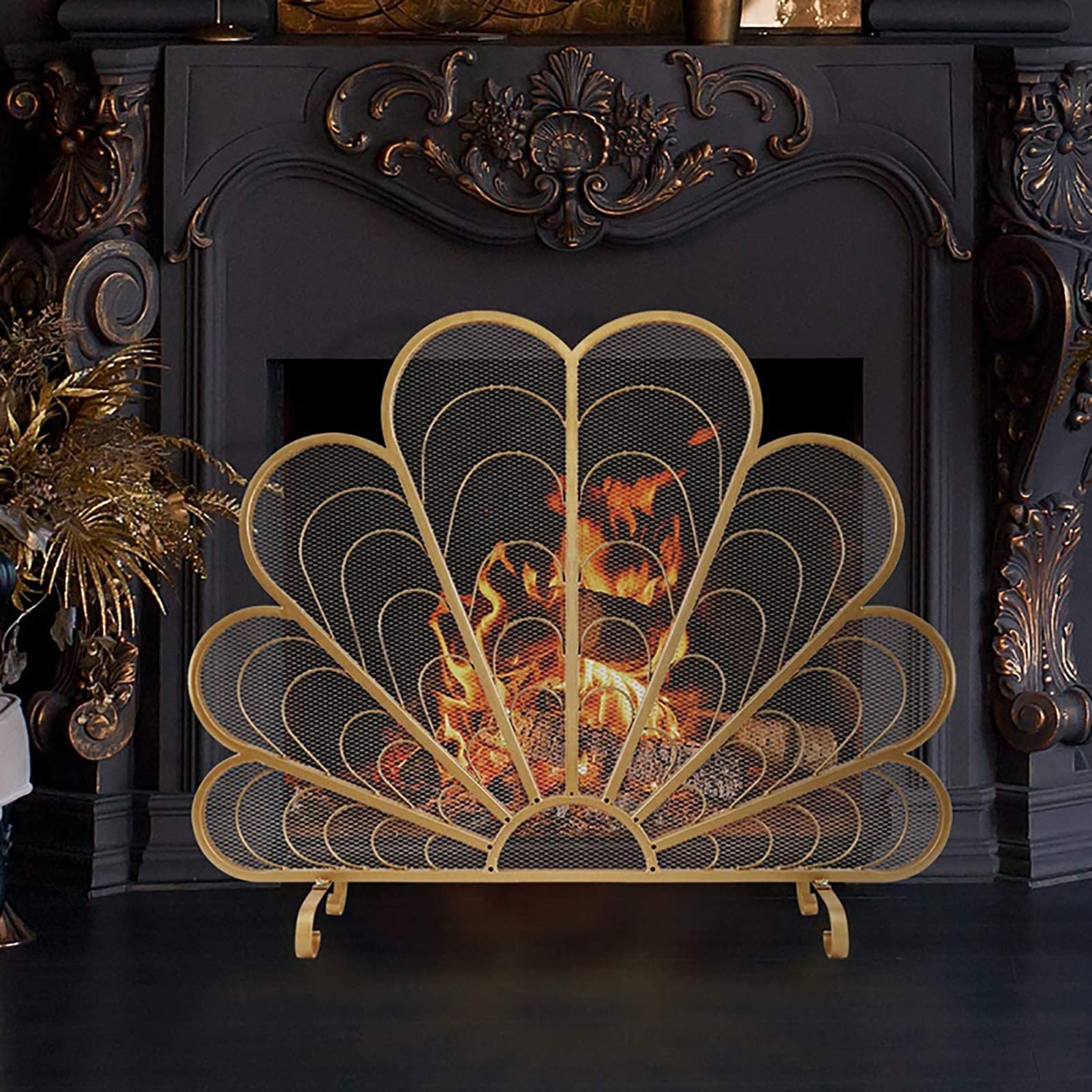 Protection de cheminée élégante en forme de paon - 80 cm - En maille d'acier robuste - Autoportante - Anti-étincelles
