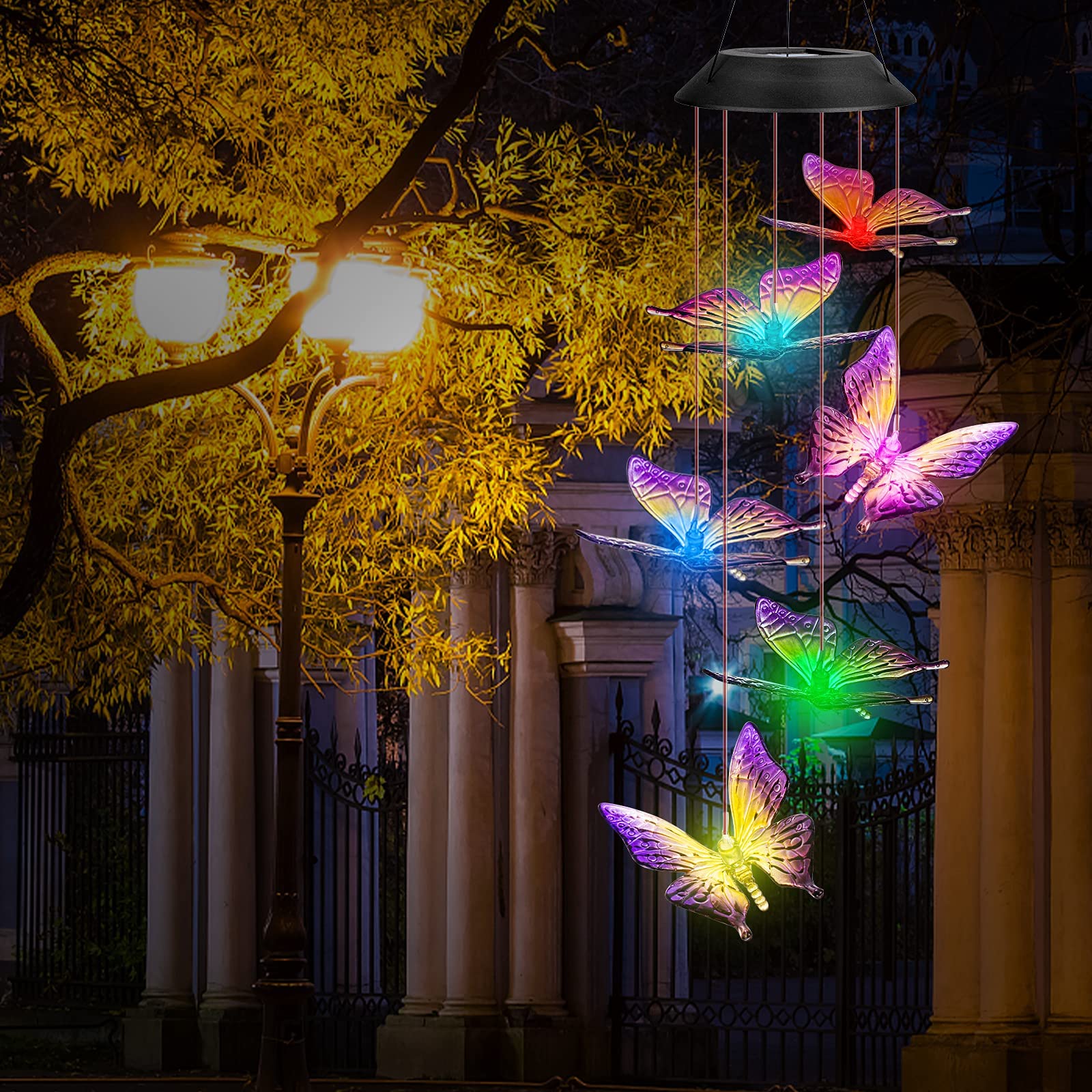 Lampada solare a forma di farfalla, carillon di vento, luce