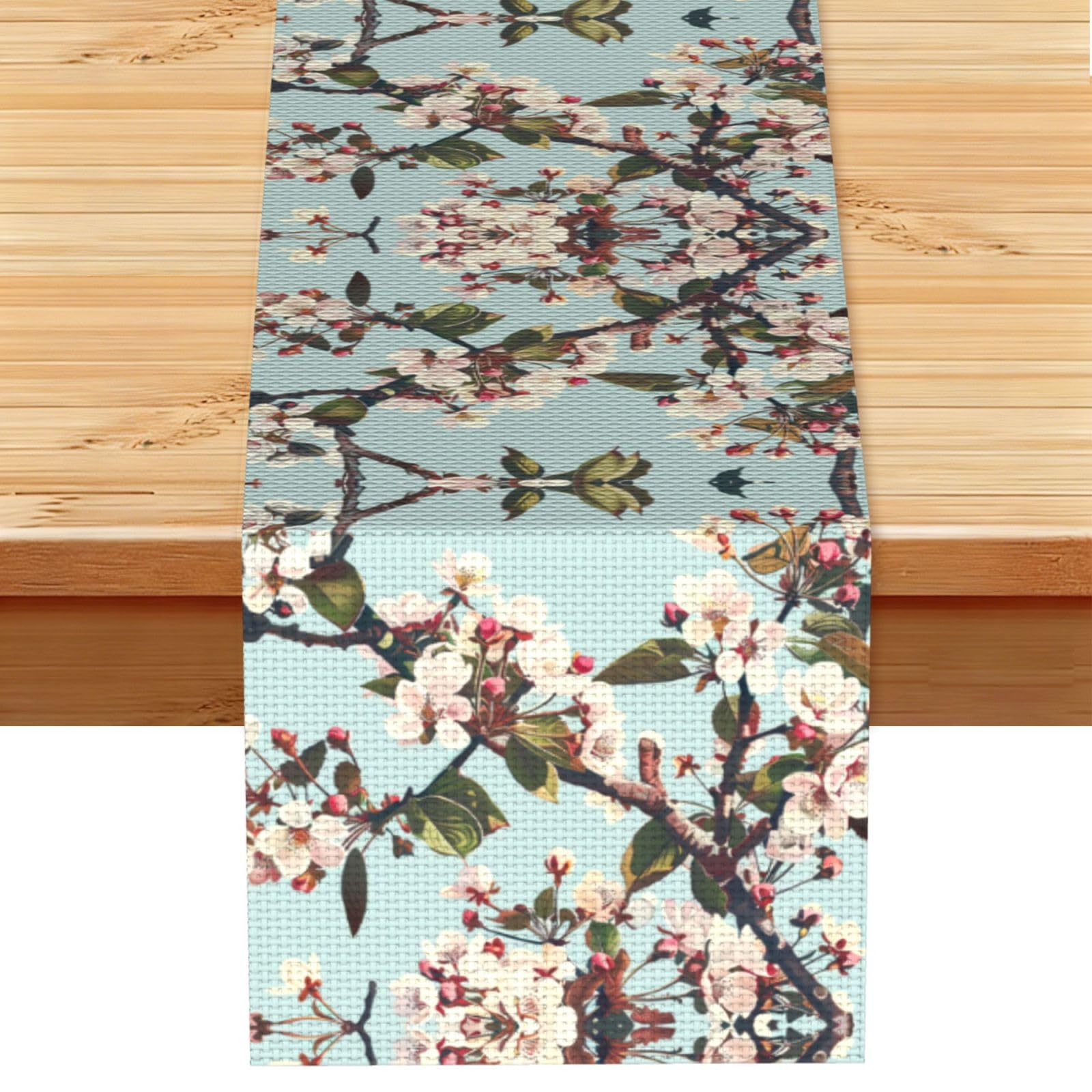 Fresh White Cherry Blooms Printed Table Runner 13 x 72, Wrinkle Resistant Decor for Dining Table Coffee Table Fireplace