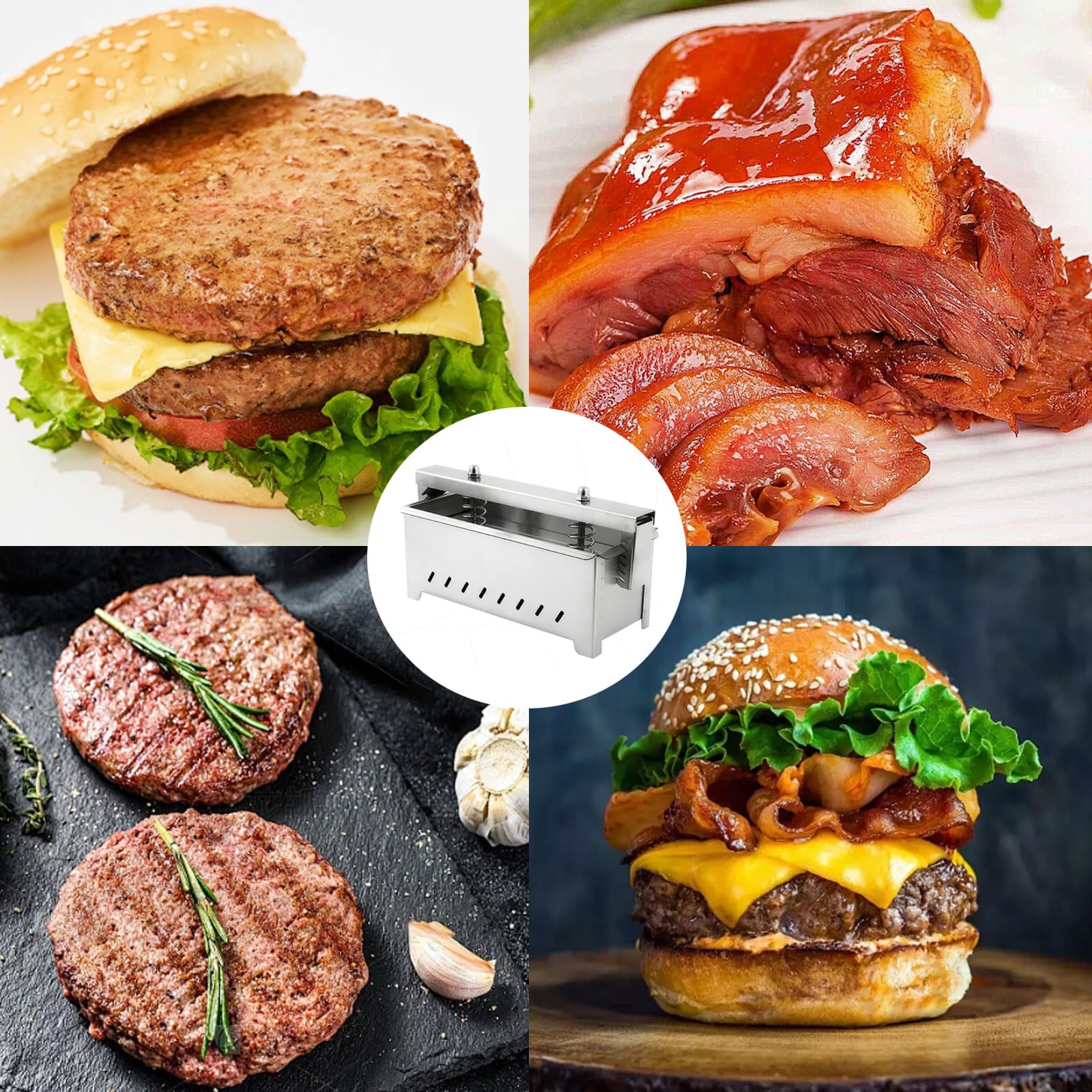 Caja de herramientas de prensa de carne con presurización de doble tornillo para hamburguesas caseras, deslizadores y carnes rellenas