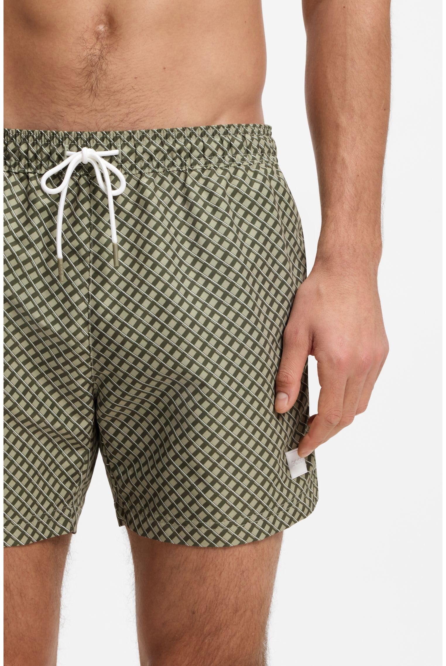 BOSS Herren Vibe Badeshorts mit feinem Print und Logo-Badge