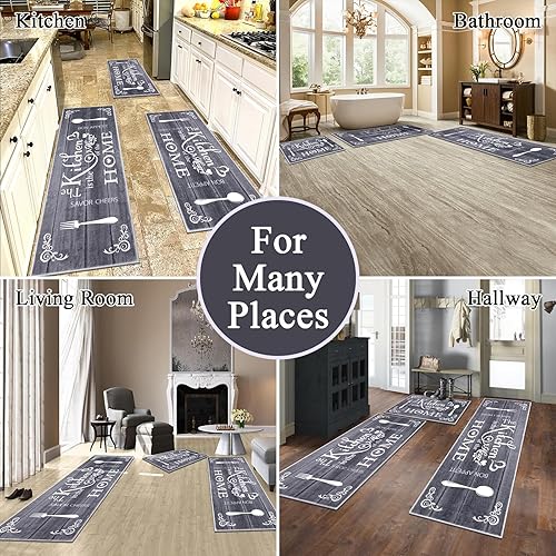 Miniatura 3 de Vaukki Juego de 3 tapetes de cocina bohemios, lavables para piso, tapete de cocina suave antideslizante para cocina, cuarto de servicio y pasillo