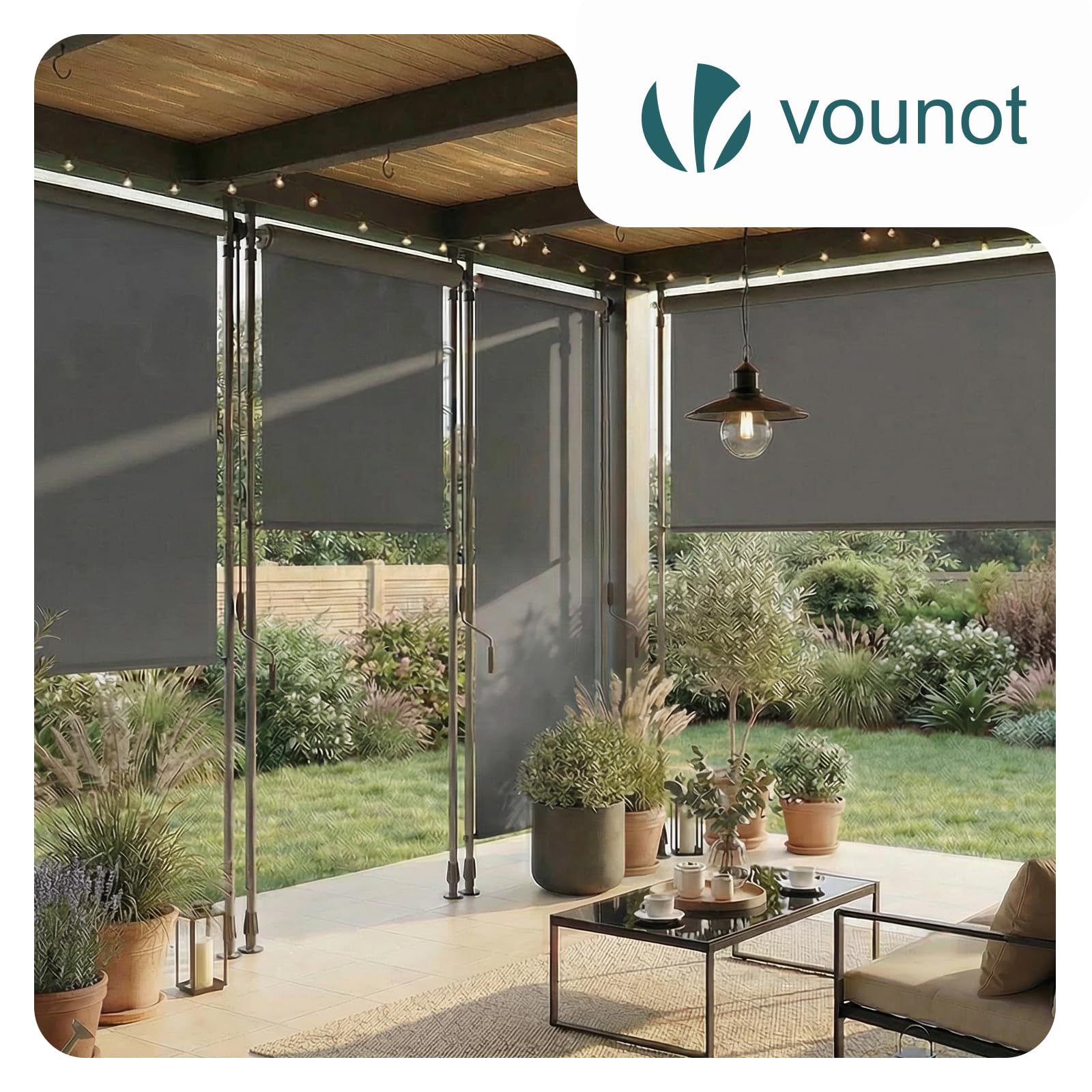 VOUNOT® Tenda da Sole Verticale 100 x 310 cm Senza Fori con Manovella, Tenda Estensibile da Esterno Protezione Solare UV e Resistente alle Intemperie per Balcone, Terrazza e Giardino, Grigio