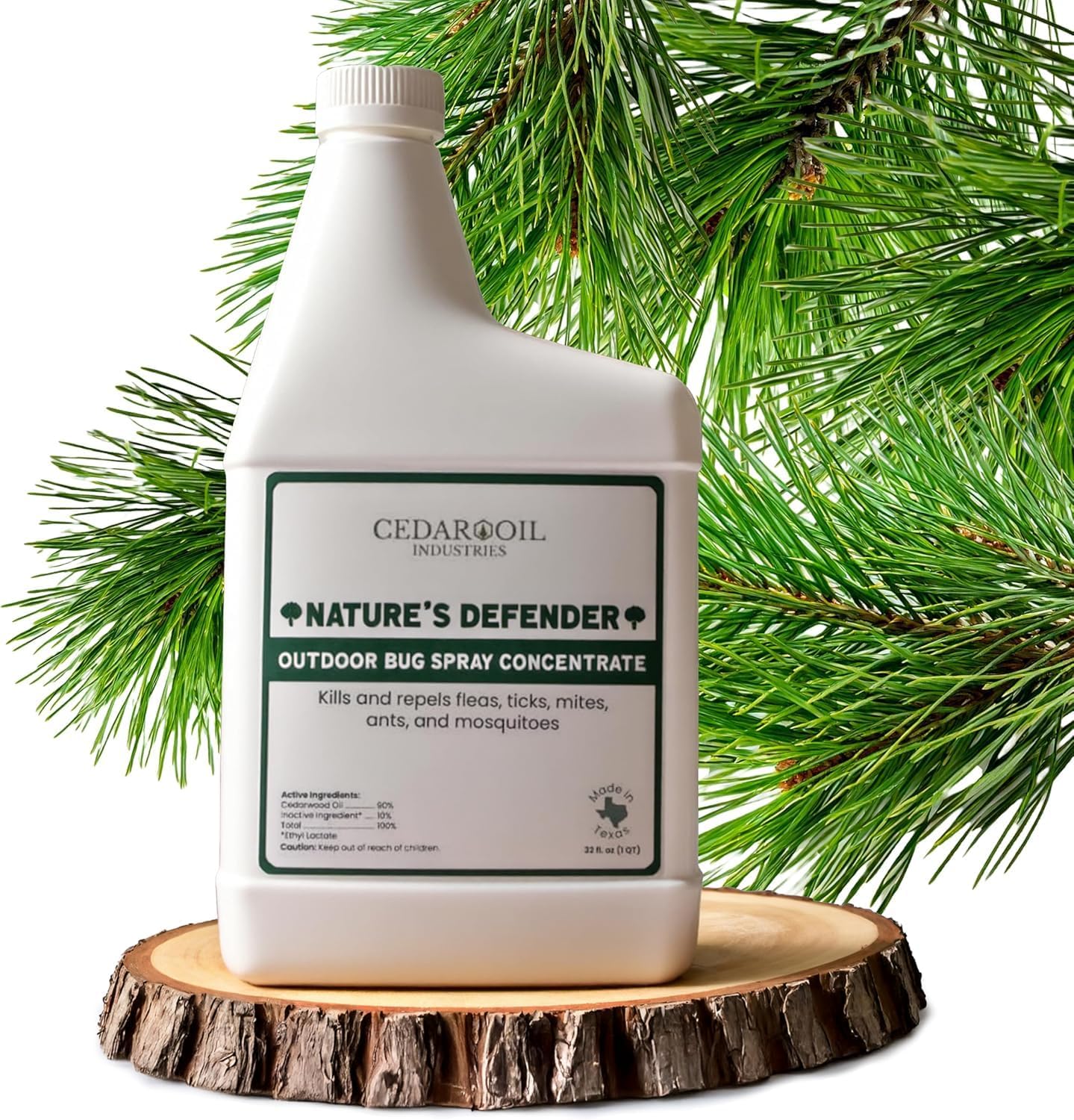 Nature's Defender Outdoor Pest Control Spray – All-Natural Cedarwood Oil Formula for Mosquitoes, Ticks, Fleas, and Ants – Safe for Pets, Kids, and Plants – 32 oz Concentrate, Treats 40,000 sq. ft