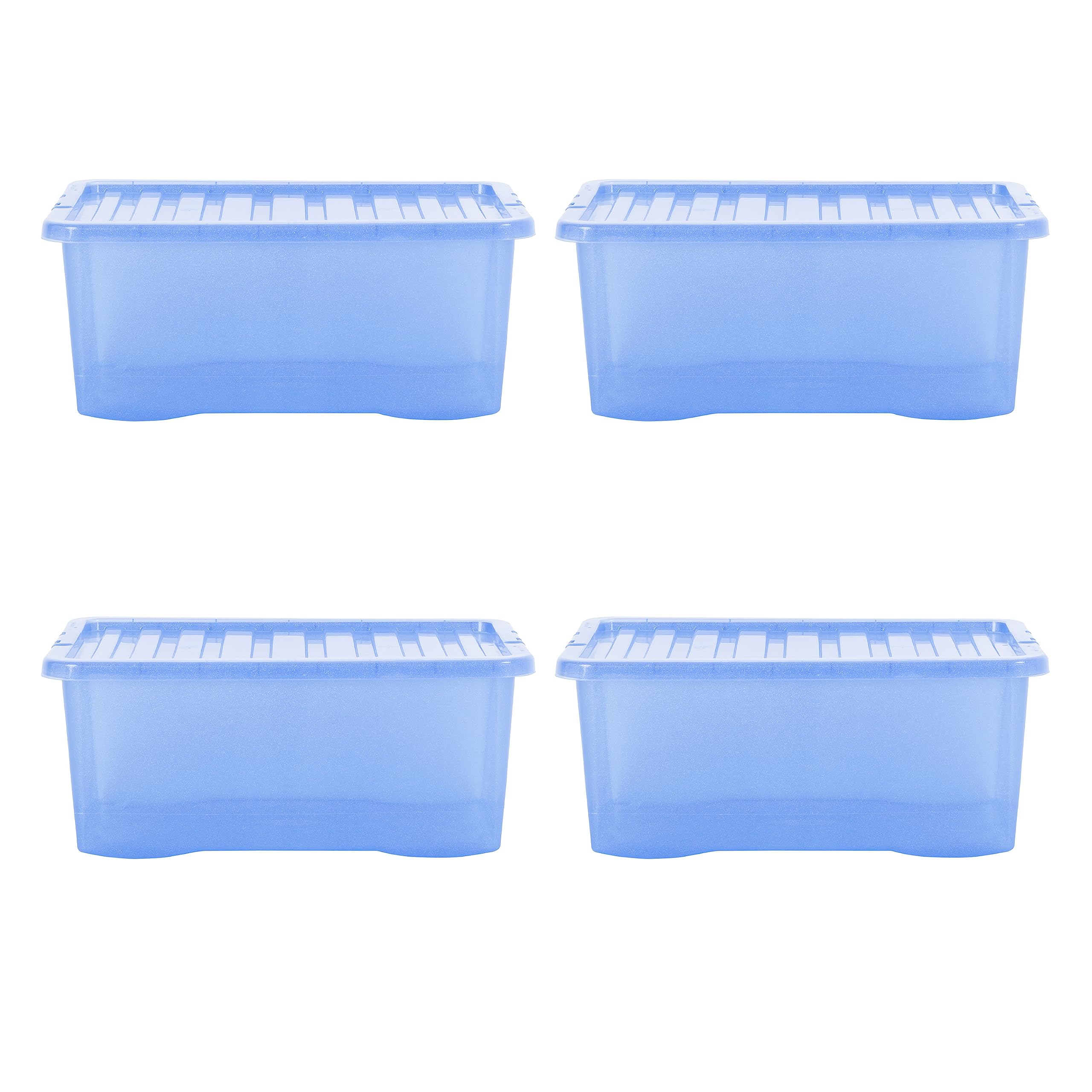 Wham Crystal 45L Stackable Storage Boxes with Lids - Tint Blue - Set of 4