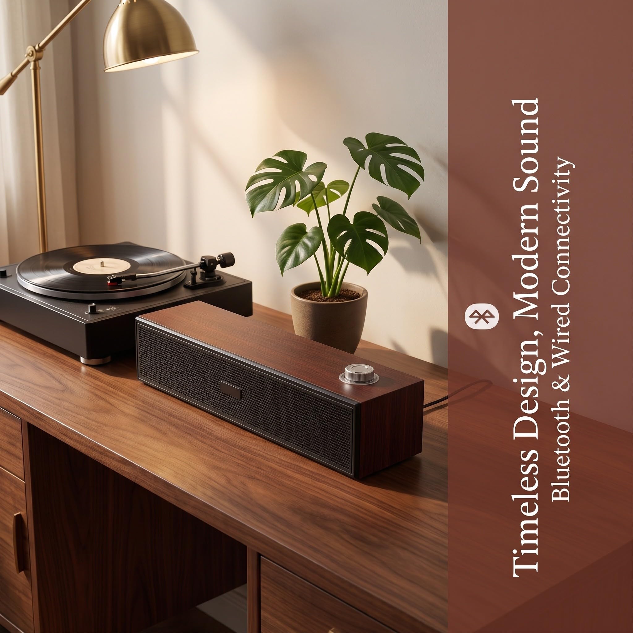 ibasenice Altoparlante per Computer: Soundbar per PC con Suono Stereo - Altoparlante soundbar in Legno da 14,6" per Monitor Desktop, Laptop, USB e connessione cablata da 3,5 mm