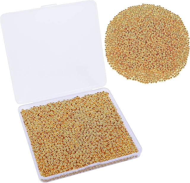 2133Pcs 4mm Round Spacer Beads, Round Large Hole Beads Craft Seed Beads with Plastic Box for DIY Bracelet Necklace Jewelry Craft Making (Gold)