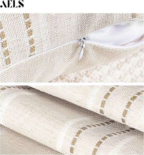 Miniatura 4 de AELS Juego de 2 fundas de almohada decorativas de lino de 12 x 20 pulgadas, fundas de almohada lumbares rectangulares bohemias, color beige con