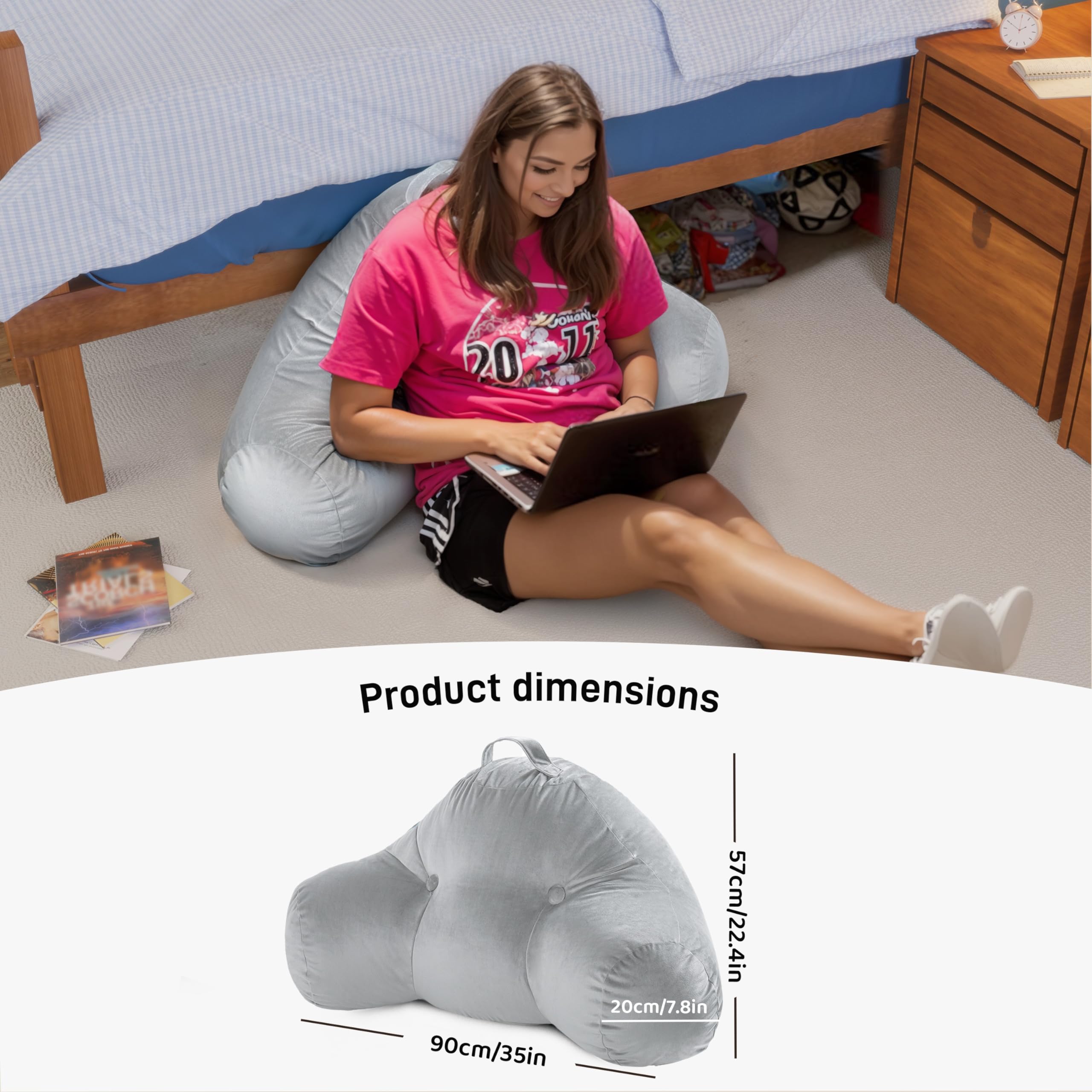Reading Pillow for Sitting in Bed, Backrest Wedge Pillow with Arms, Back Support Rest Pillow for Bed/Couch, Back to School Dorm Accessories for Students