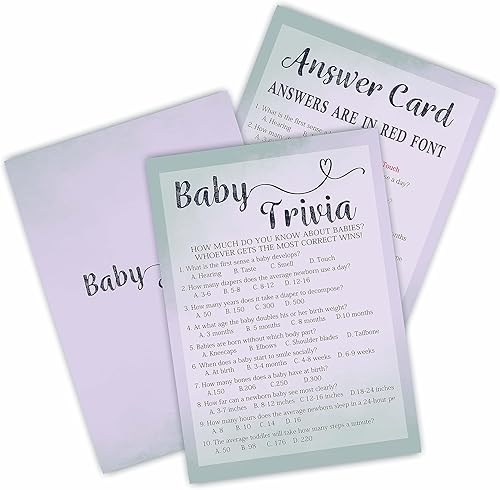 Tarjetas de juego para baby shower, 30 colores de uva degradada, juego de preguntas para bebé, 5 x 7 pulgadas, tarjetas de juego rellenas de doble