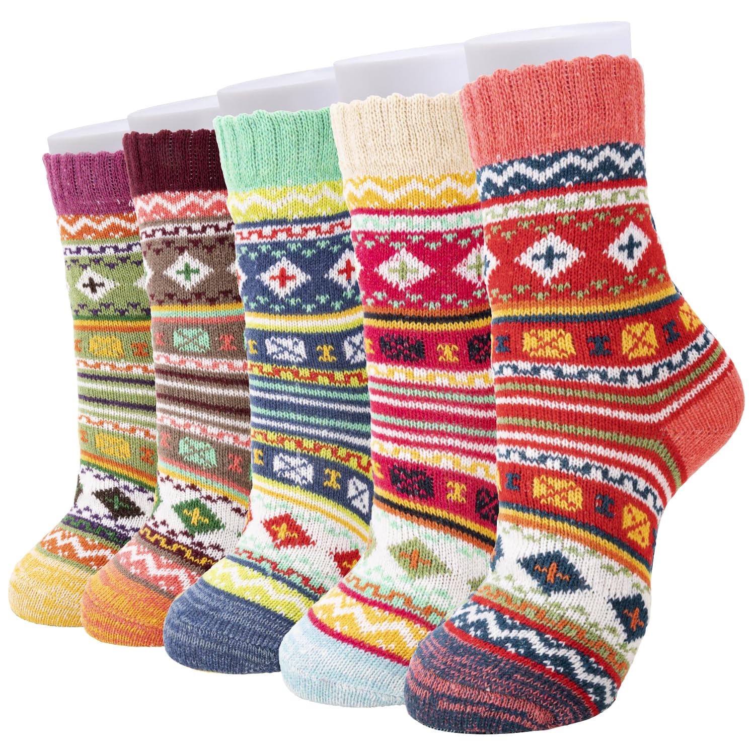 5 Pairs Women Winter Socks, Thick Warm Thermal Wool Knitting Ladies Socks, Colourful and Quality Gifts for Women