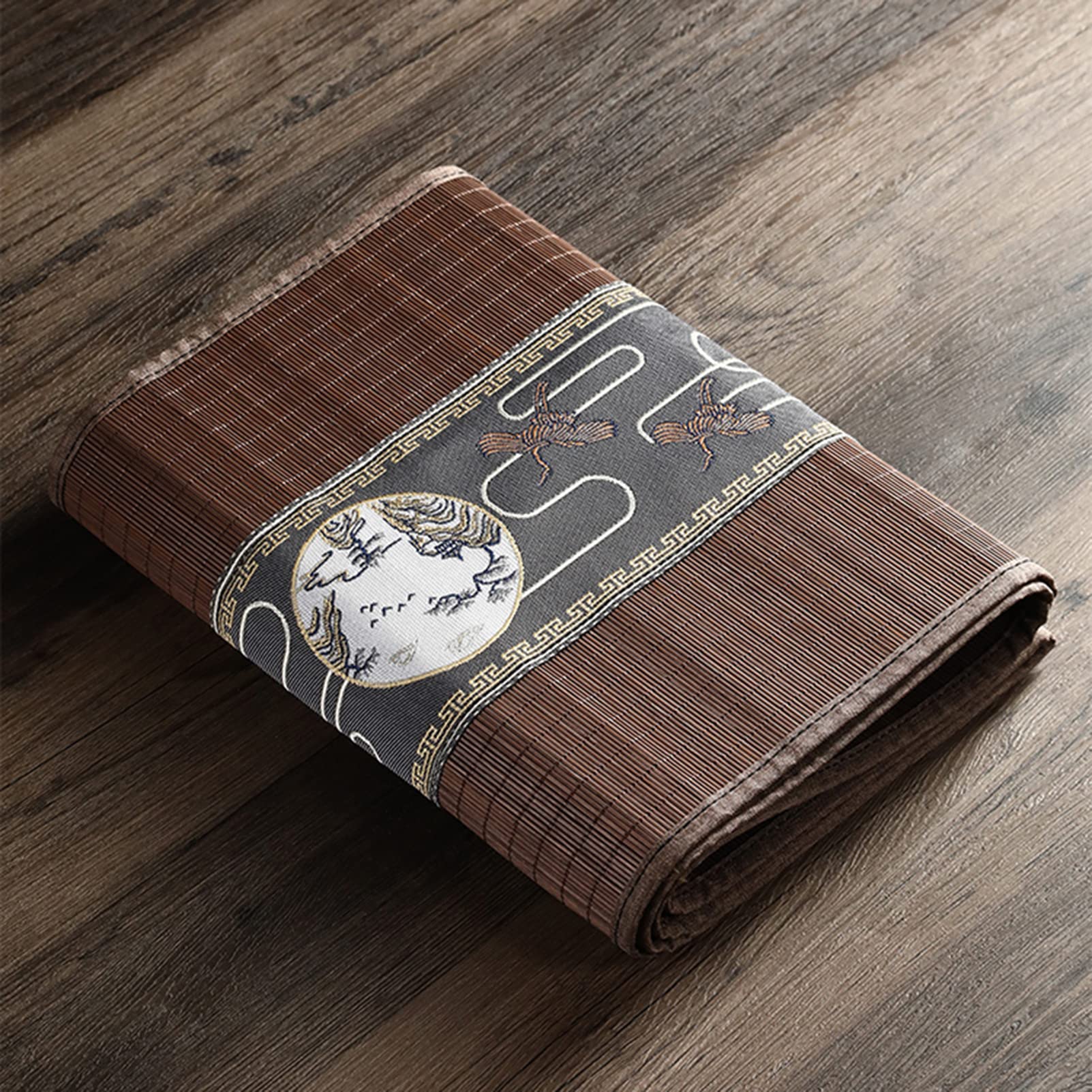 Chemin de table en bambou, Tapis de table tissé en soie de bambou avec support en maille antidérapant, tapis de table durable avec décor en tissu jacquard, set de table de décoration de mariage de fêt