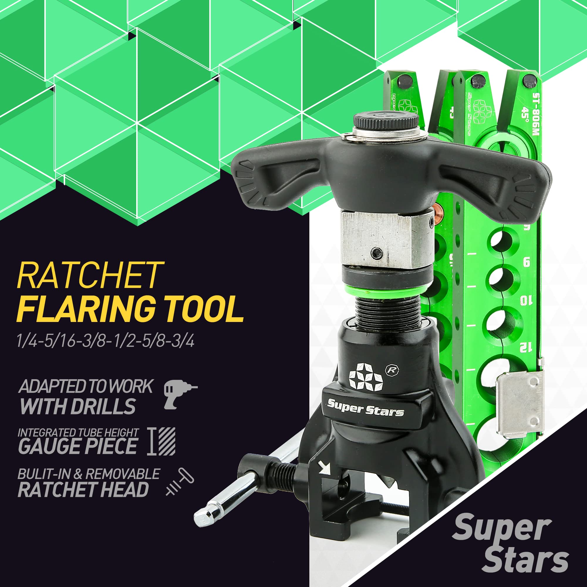 Super Stars Kit de herramientas de ensanchamiento tipo taladro inalámbrico de 1/10.2 cm-3/10.2 cm, herramienta de refrigeración de aire acondicionado excéntrico de 45° HVAC