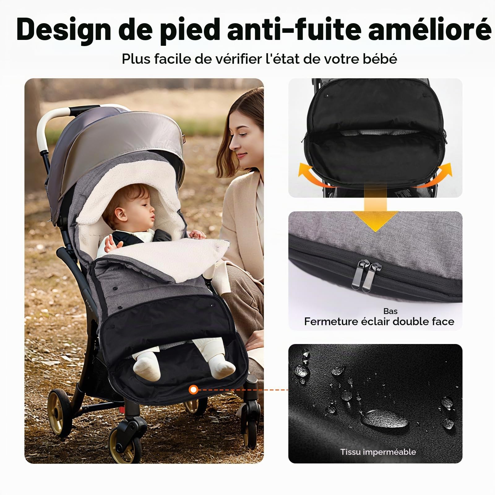auvstar Chancelière Poussette Universelle, Détachable Chanceliere Bebe Poussettes Chaud,Chanceliere Buggy Hiver Confortable avec Plupart Landau, Epaississement Coupe-vent (Gris)