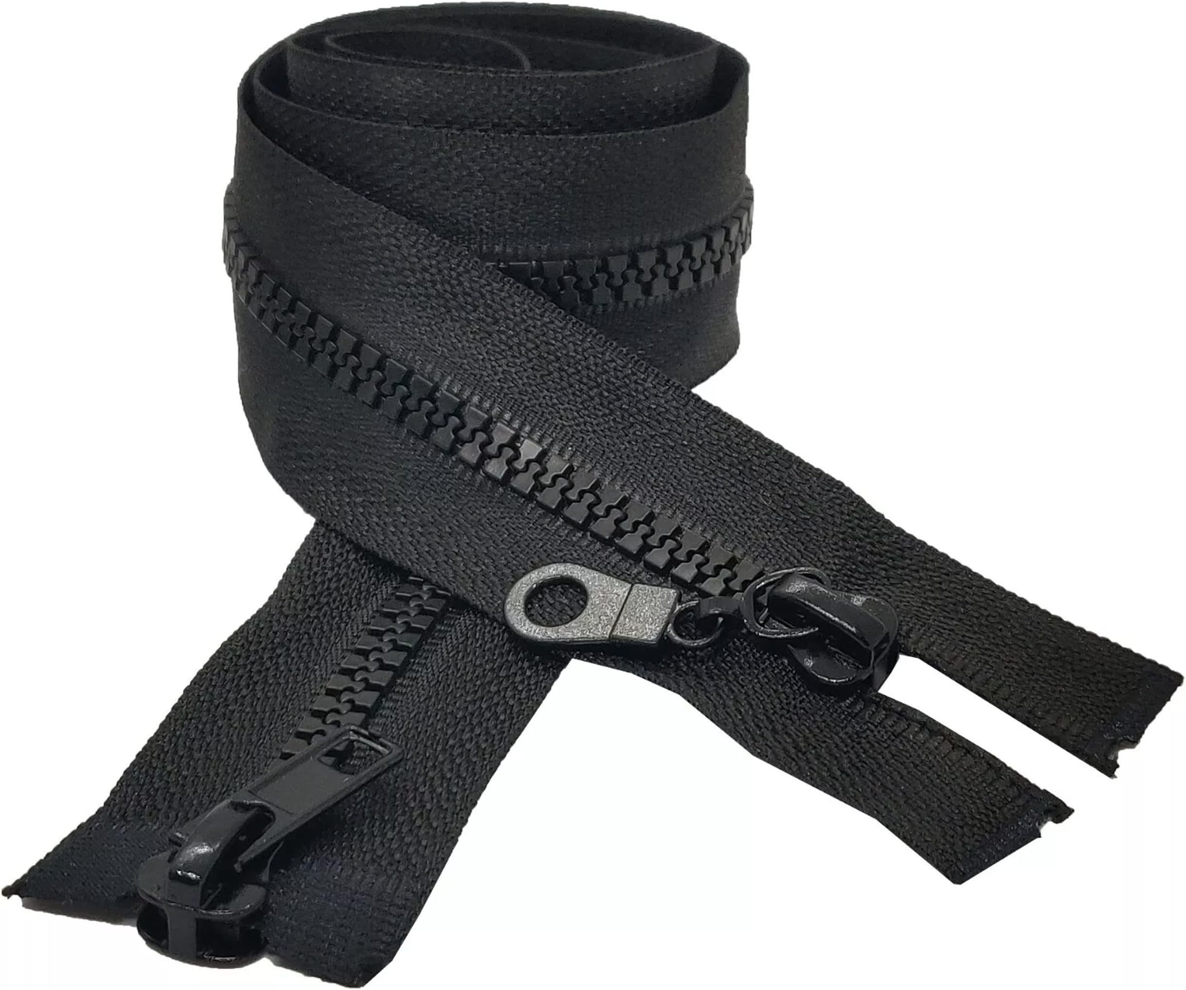 2 Way Chunky Zip Size #5 Open End Zipper Two-Way for Jackets Sweatshirts Two Sliders Fully Separated Fastener (Black, 65cm (25.5''))