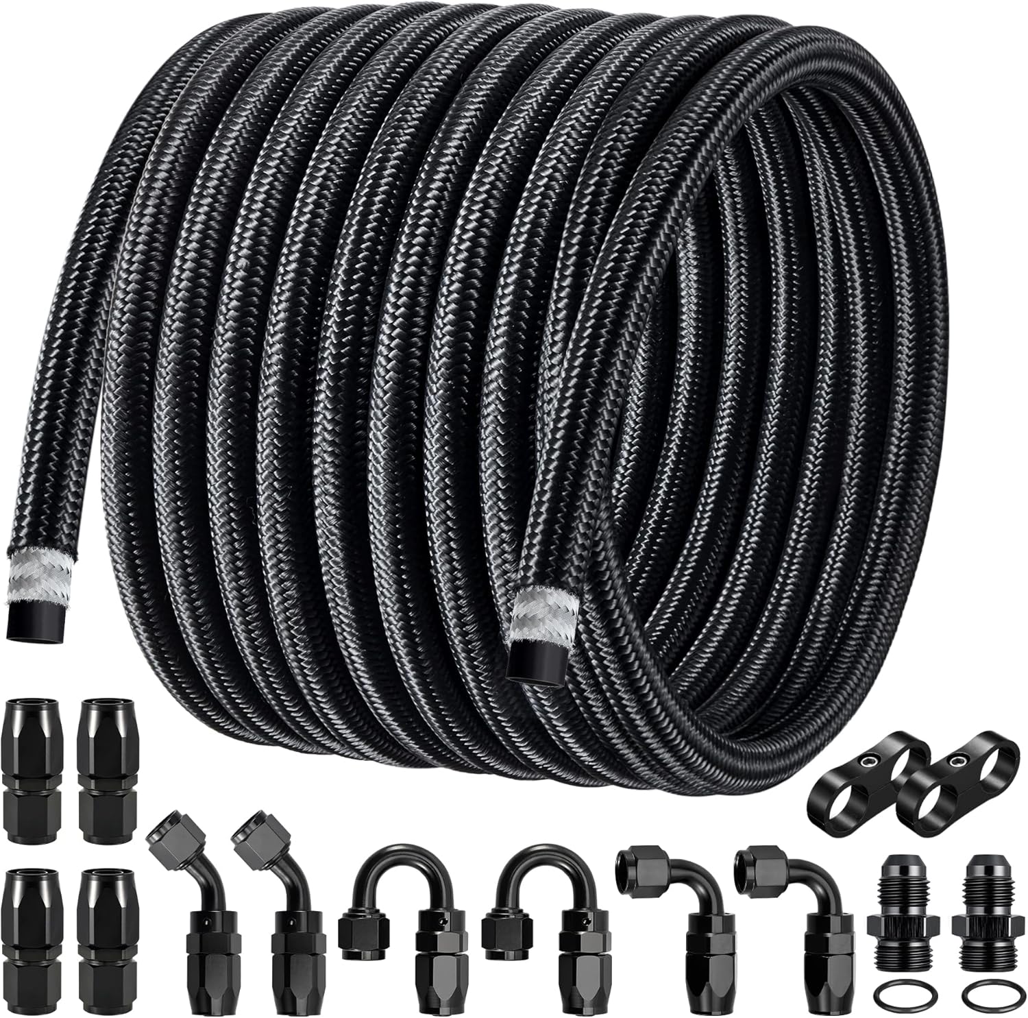 EVIL ENERGY 6AN Fuel Line Kit, AN6 Nylon Stainless Steel Braided Fuel Line Hose, with 14 PCS Fitting Adapter CPE Transmission Line 20FT
