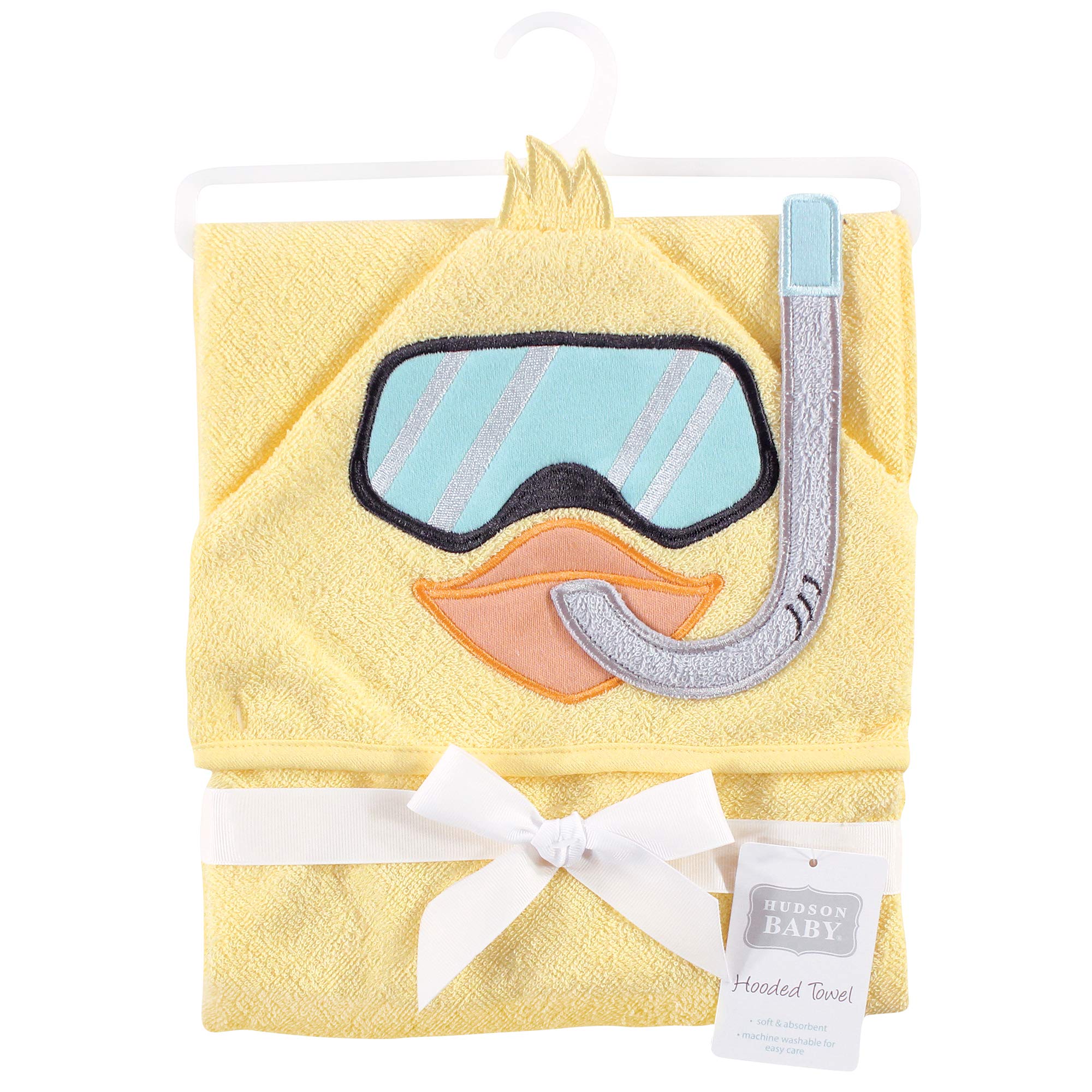 Hudson Baby Unisex Baby Cotton Animal Face Hooded Towel, Scuba Duck, One Size