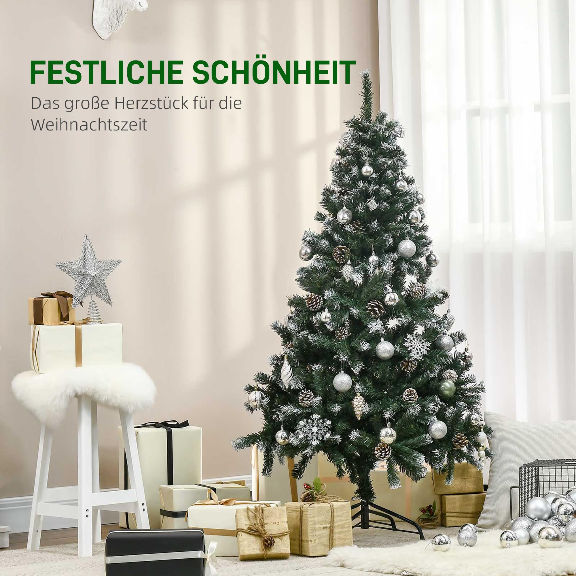 HOMCOM Künstlicher Weihnachtsbaum 150 cm 676 Spitzen inkl. Metallständer