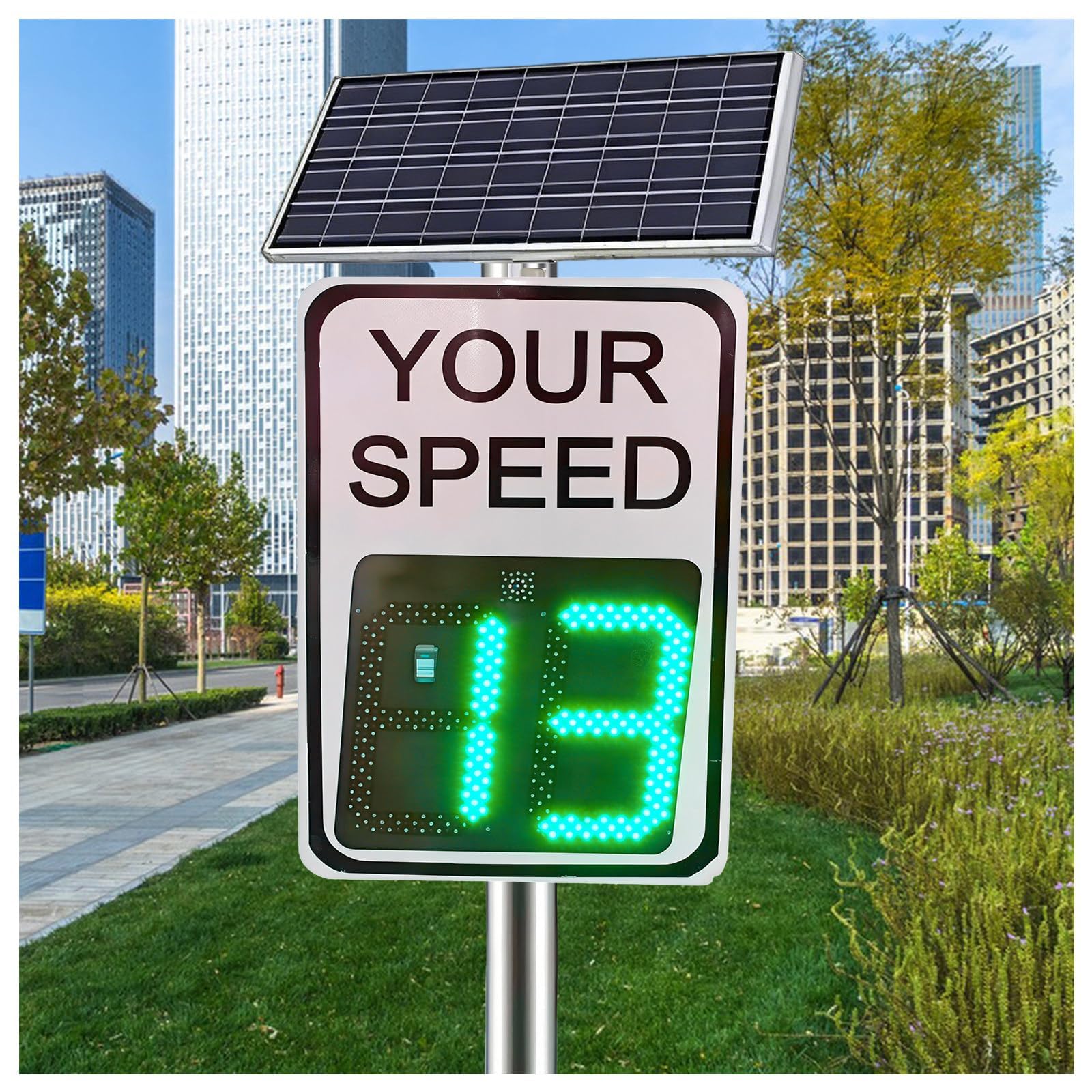 TsoLay Solar Powered Radar Speed Sign, Speed Awareness Sign Reflective Speed Limit Sign,Ip65, Easy to Mount,with Remote Control and Accessories, for Streets and Industrial Parks