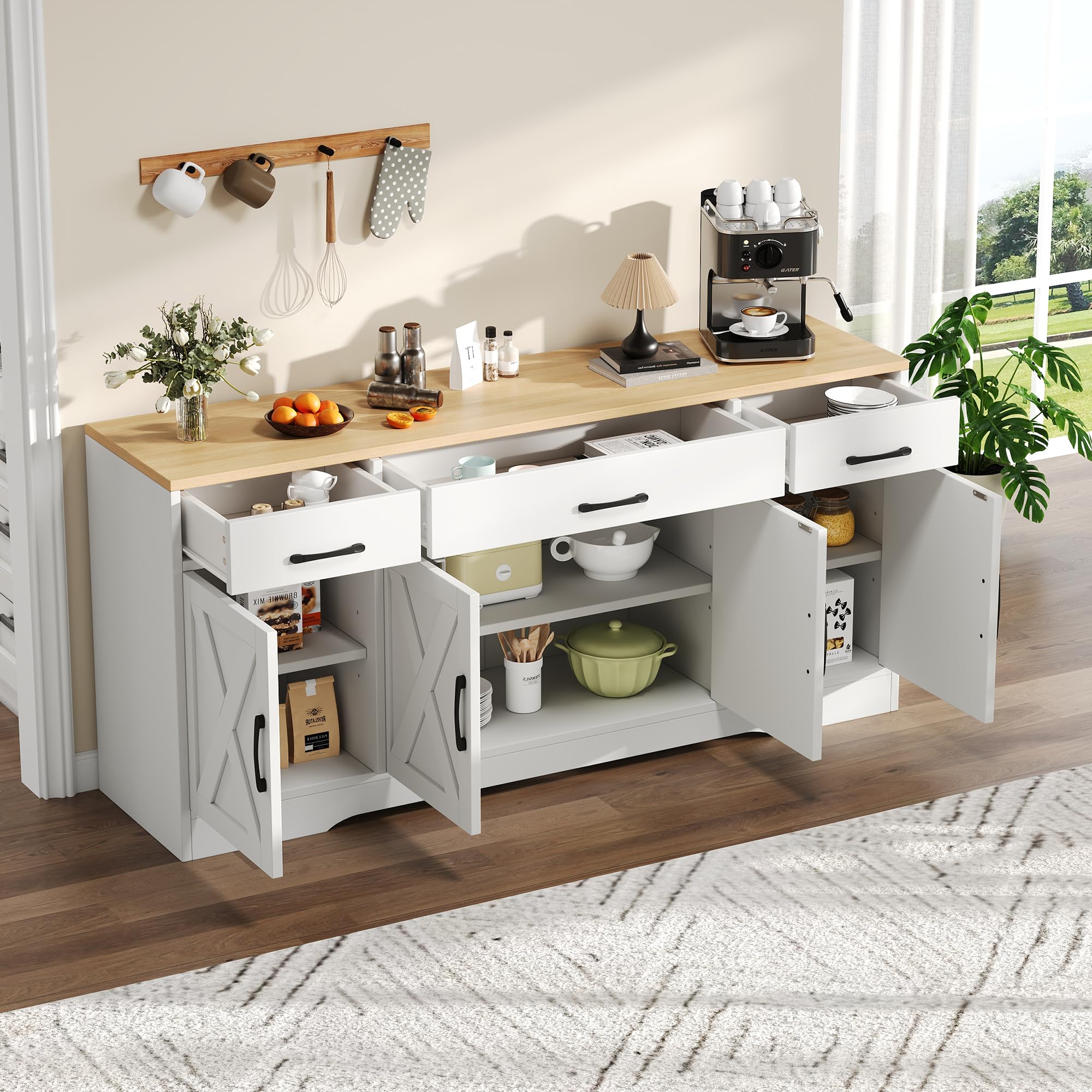 Credenza moderna per il soggiorno, 160x37x75cm, mobile multifunzionale in legno, mobile soggiorno, credenza soggiorno, cassettiera bianca, mobile ingresso, madia