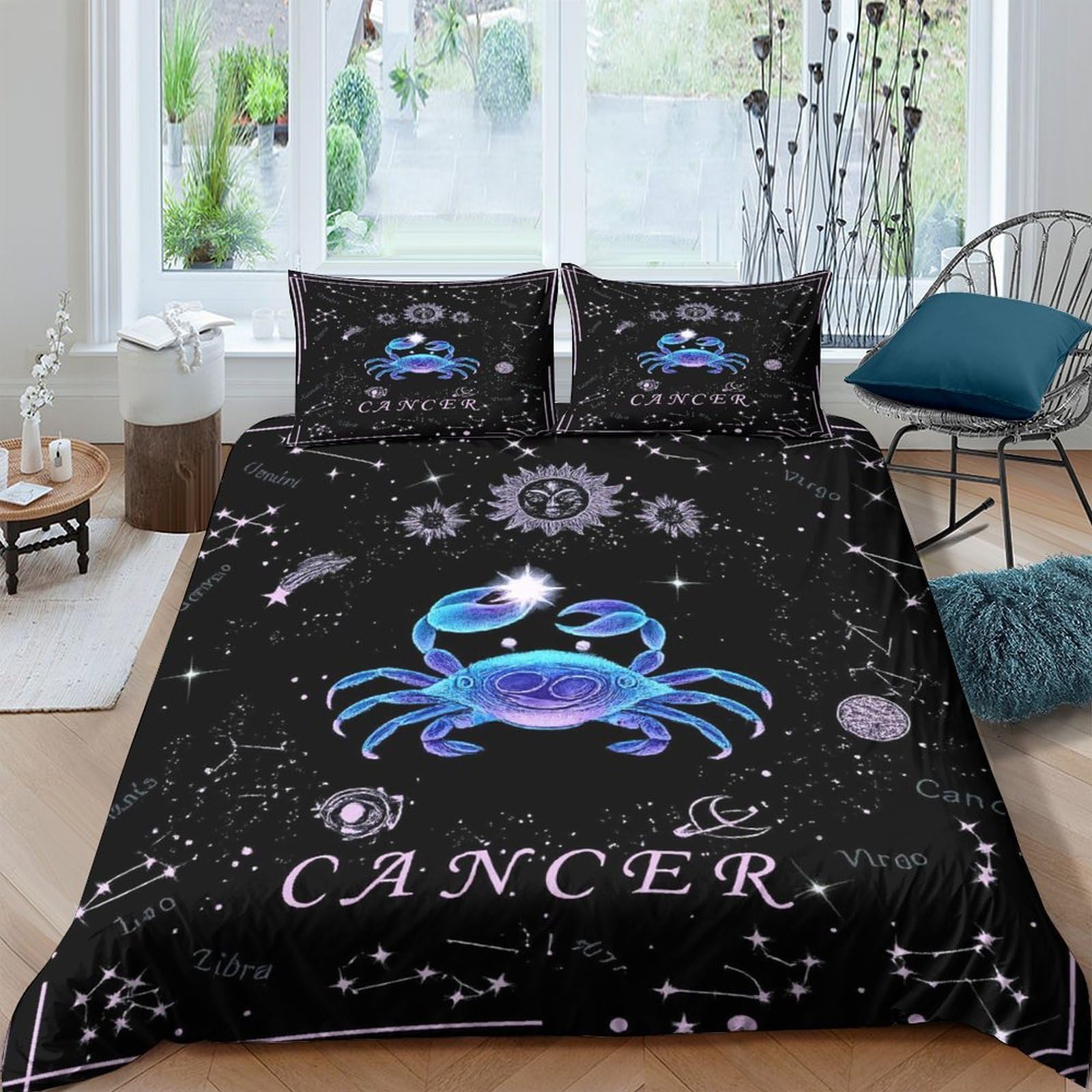 Ctjqhvkz Style-6 3D Printed Zodiac Cancer Crab Fitted Sheet Microfiber Black Bed Cover Constellation Design For Bedroom Dorm Decor Single（135X200cm）
