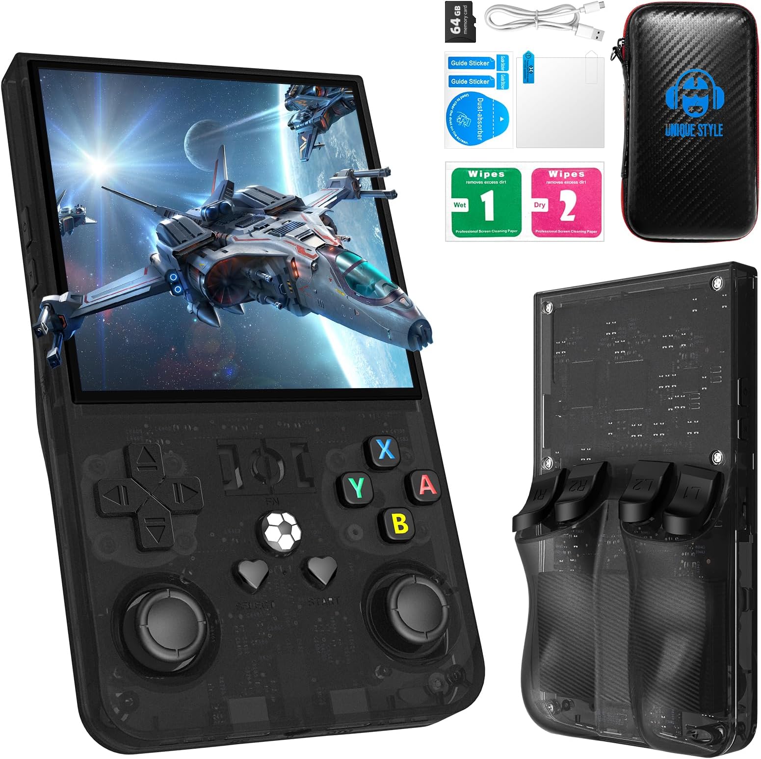 R36MAX Retro Handheld Game Console, 4.0 Inch 720x720 IPS Screen, 64GB Built-in 18,000+ Classic Game, Portable Hand Held Open Source Linux System, 4000mAh Battery Retro Gaming Console（Black 16GB）