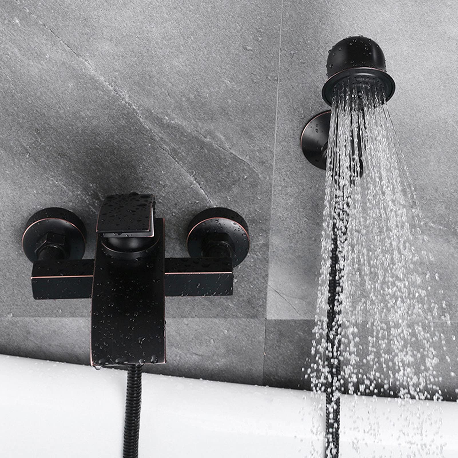 Rubinetto miscelatore moderno per vasca da bagno in bronzo nero con doccetta – Rubinetto a cascata per vasca da bagno, in ottone, design elegante per bagni eleganti