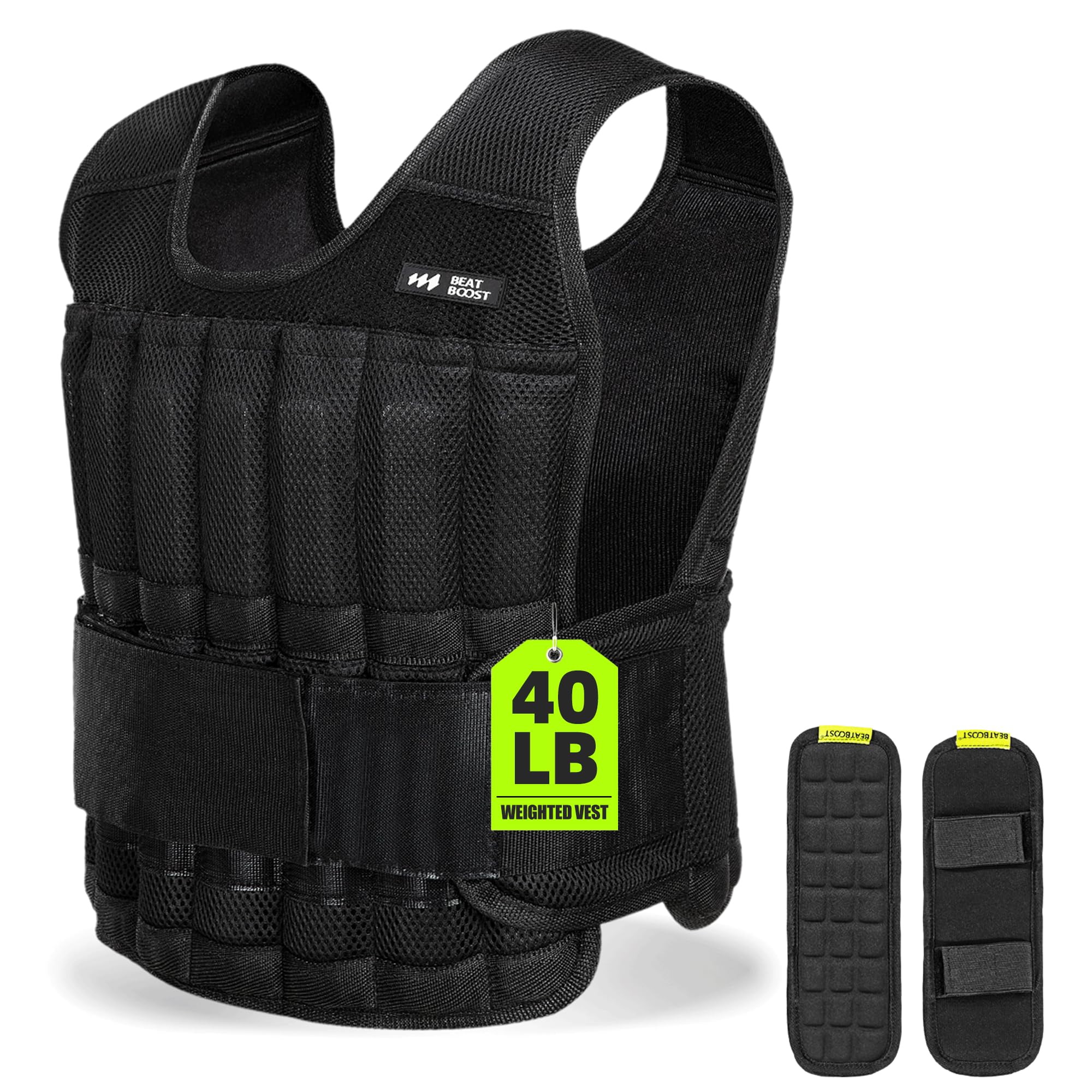 Beatboost Weighted Vest Men,20lb/30lb/40lb/50lb/60lb Adjustable Weight Vest | Body Weights with Adjustable Steel Plates Weights, Ankle Weights, Wrist Weights, Leg Weights for Running Strength Training
