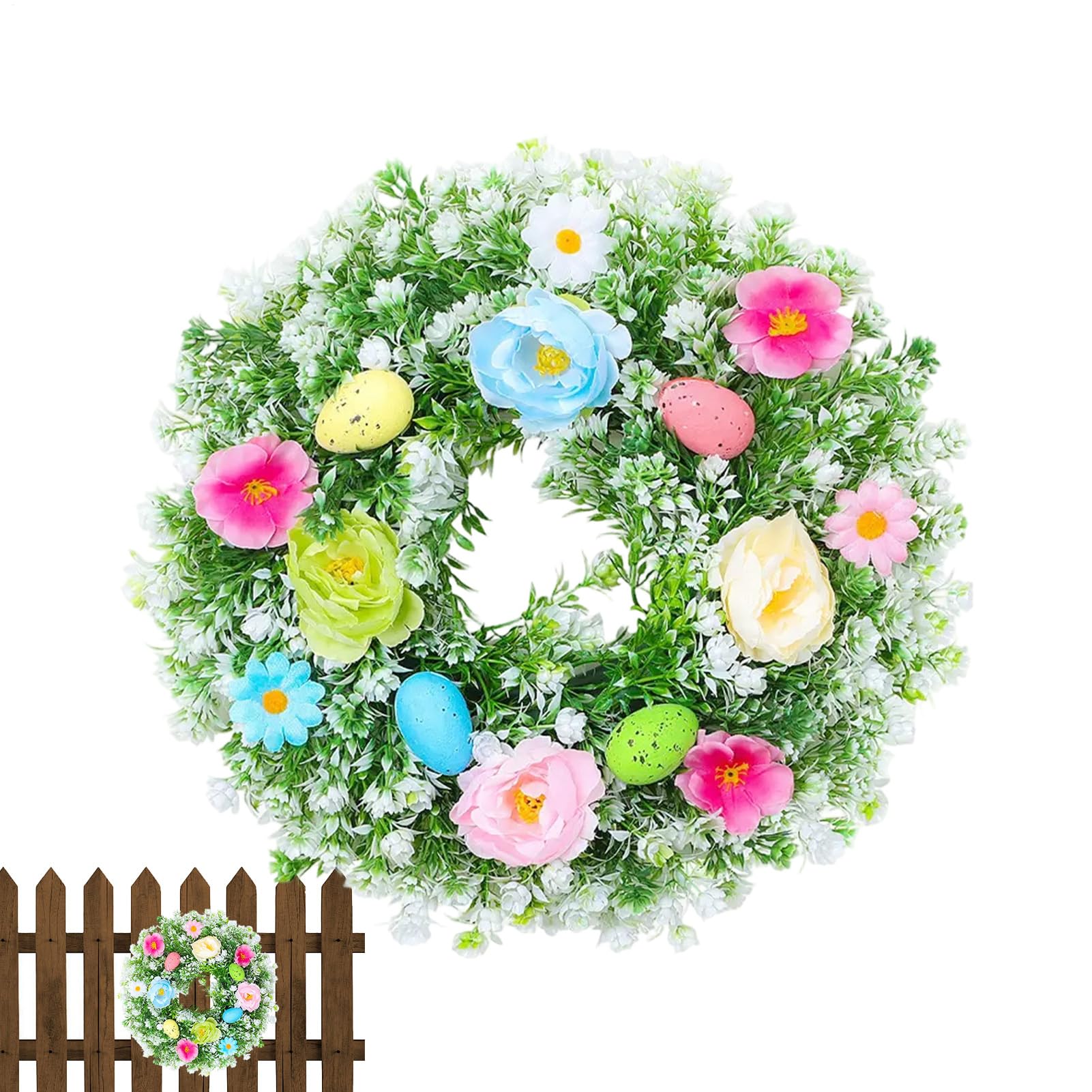 Corona de Pascua floral y adornos de primavera para pared