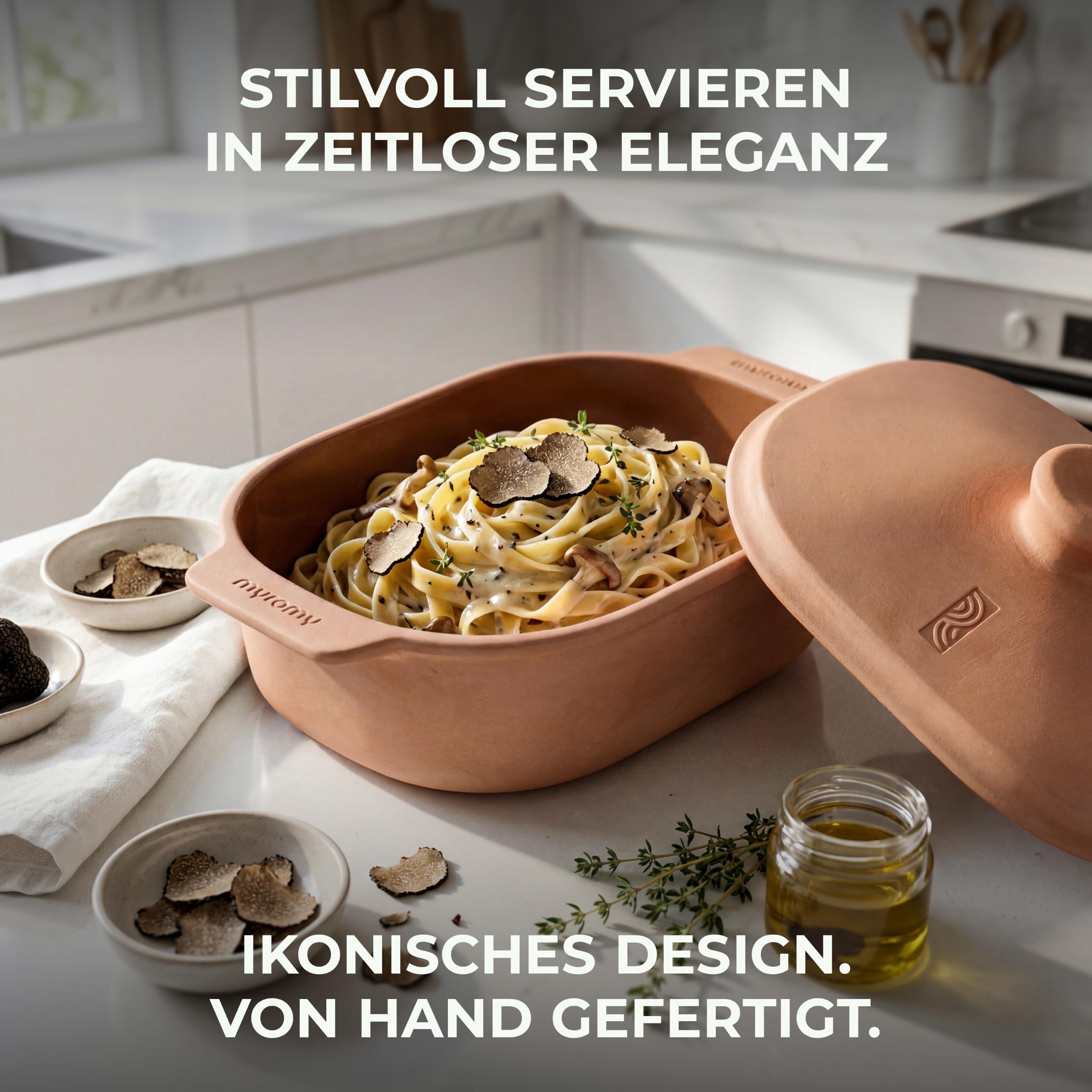myromy® Multi-Bräter 3,5 L Keramik – Brotbackform Medium | Leer vorheizbar für starken Ofentrieb – 2 Bräter passen nebeneinander in den Backofen, leichter als Gusseisen